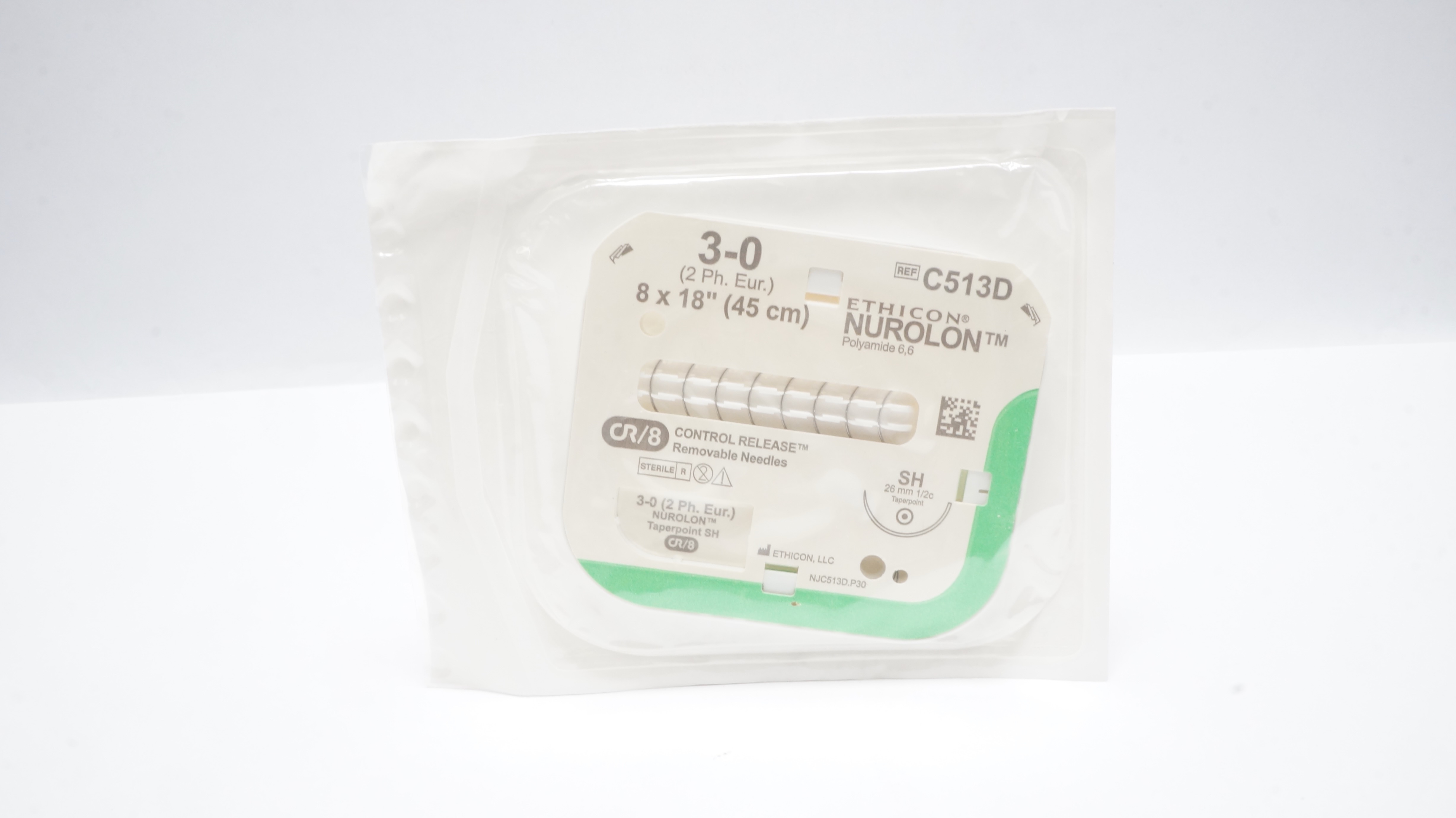 Ethicon C513D 3-0 Nurolon Nylon Stre SH 26mm 1/2c Taperpoint, 8x18inch
