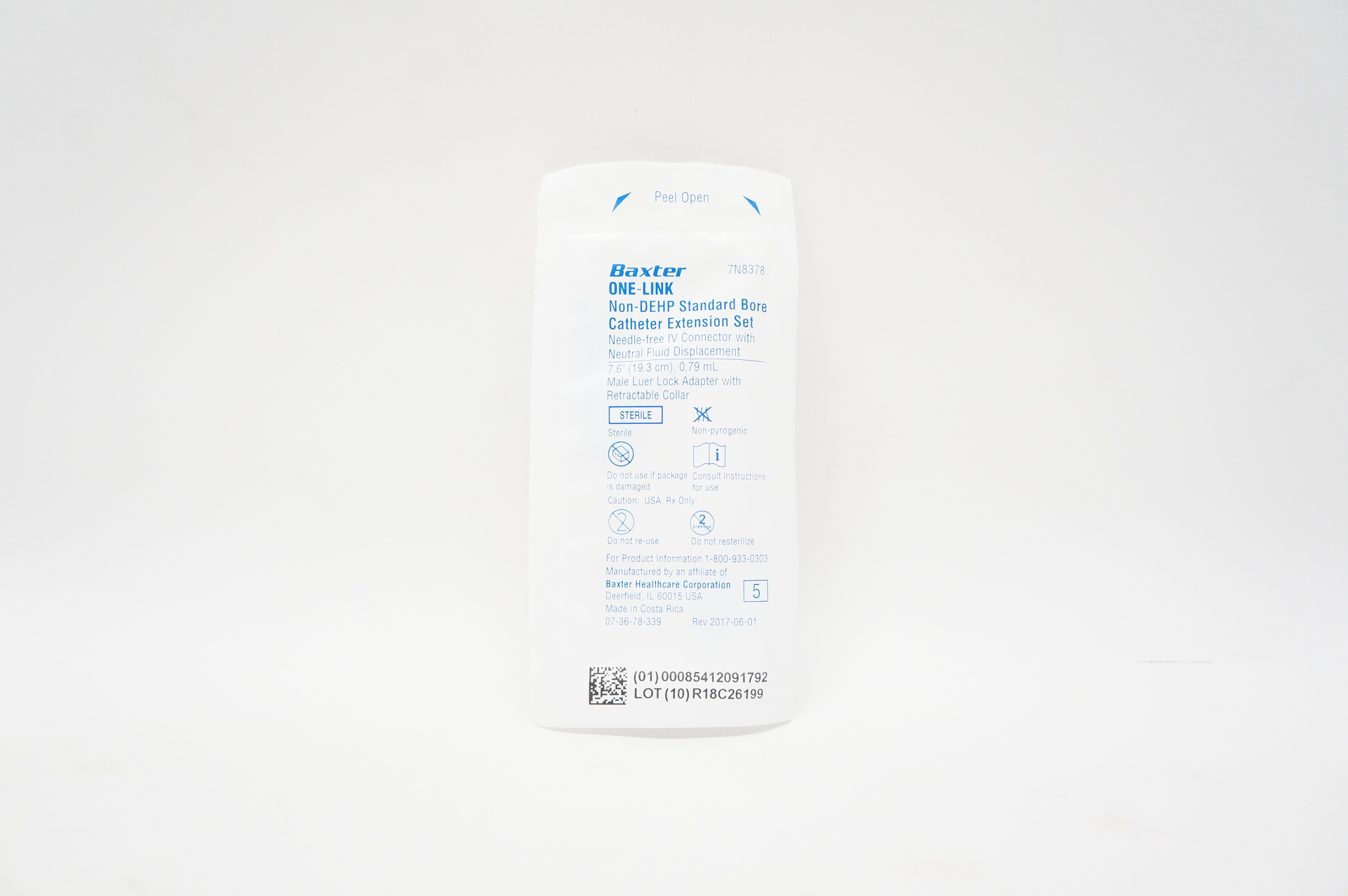 Baxter 7N8378 One-Link Non-DEHP Bore Cath. Extension Set 7.6 inch x 0.79ml