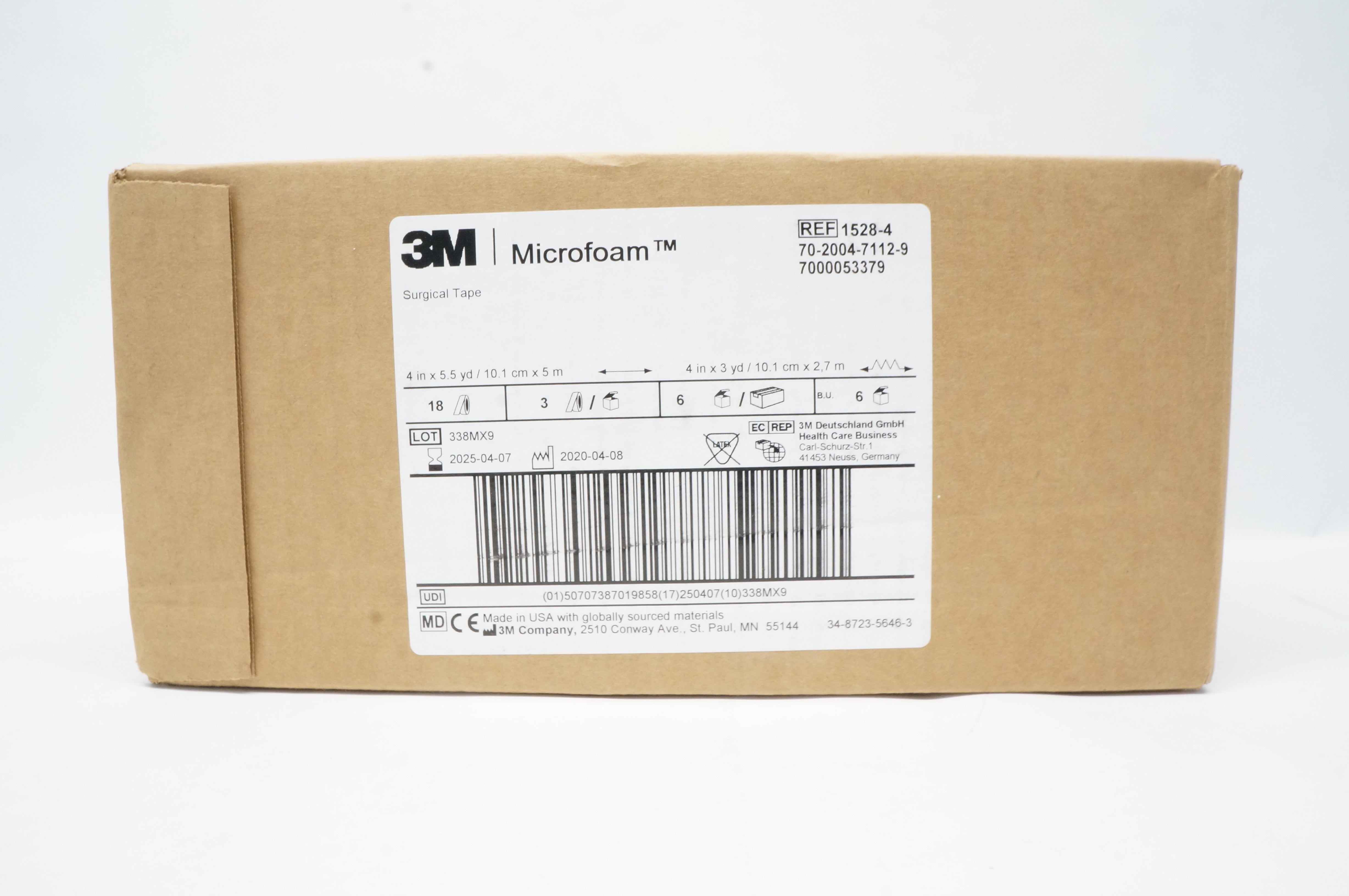 3M 1528-4 Microfoam Surgical Tape 4 inch x 5.5 yd - Box of 18