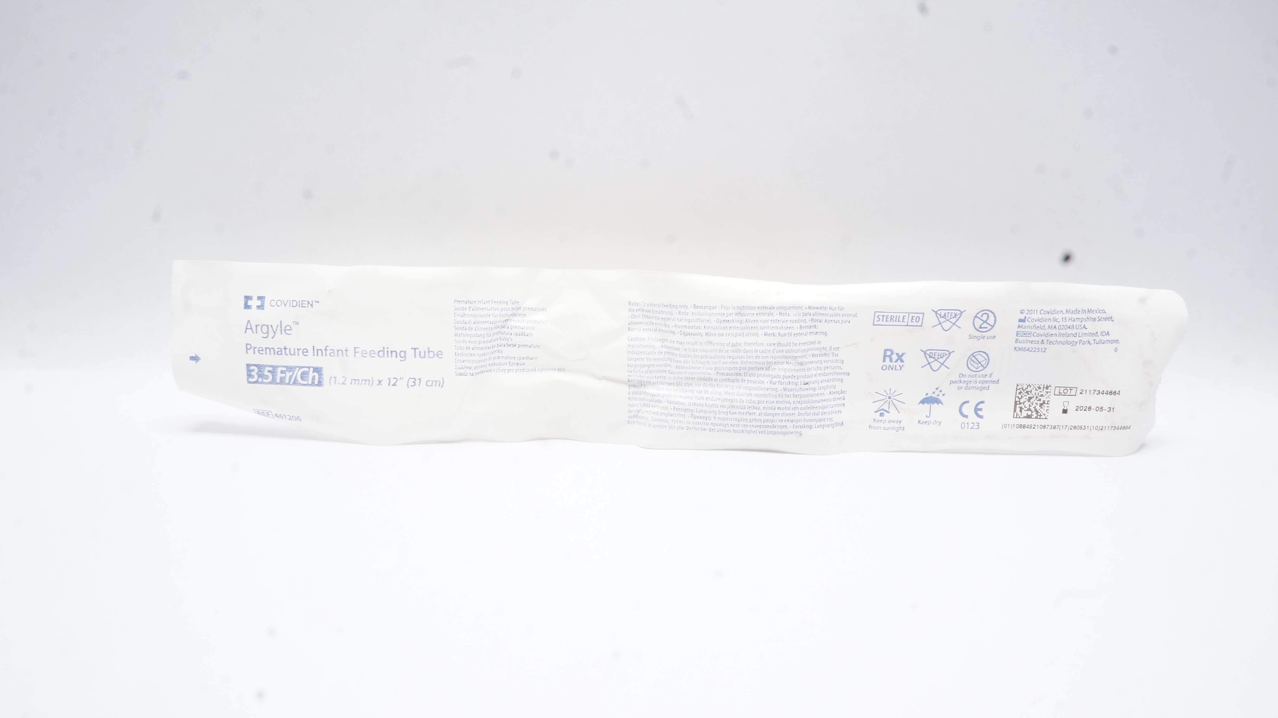 Covidien 461206 Argyle Premature Infant Feeding Tube 3.5Fr/Ch x 12inch