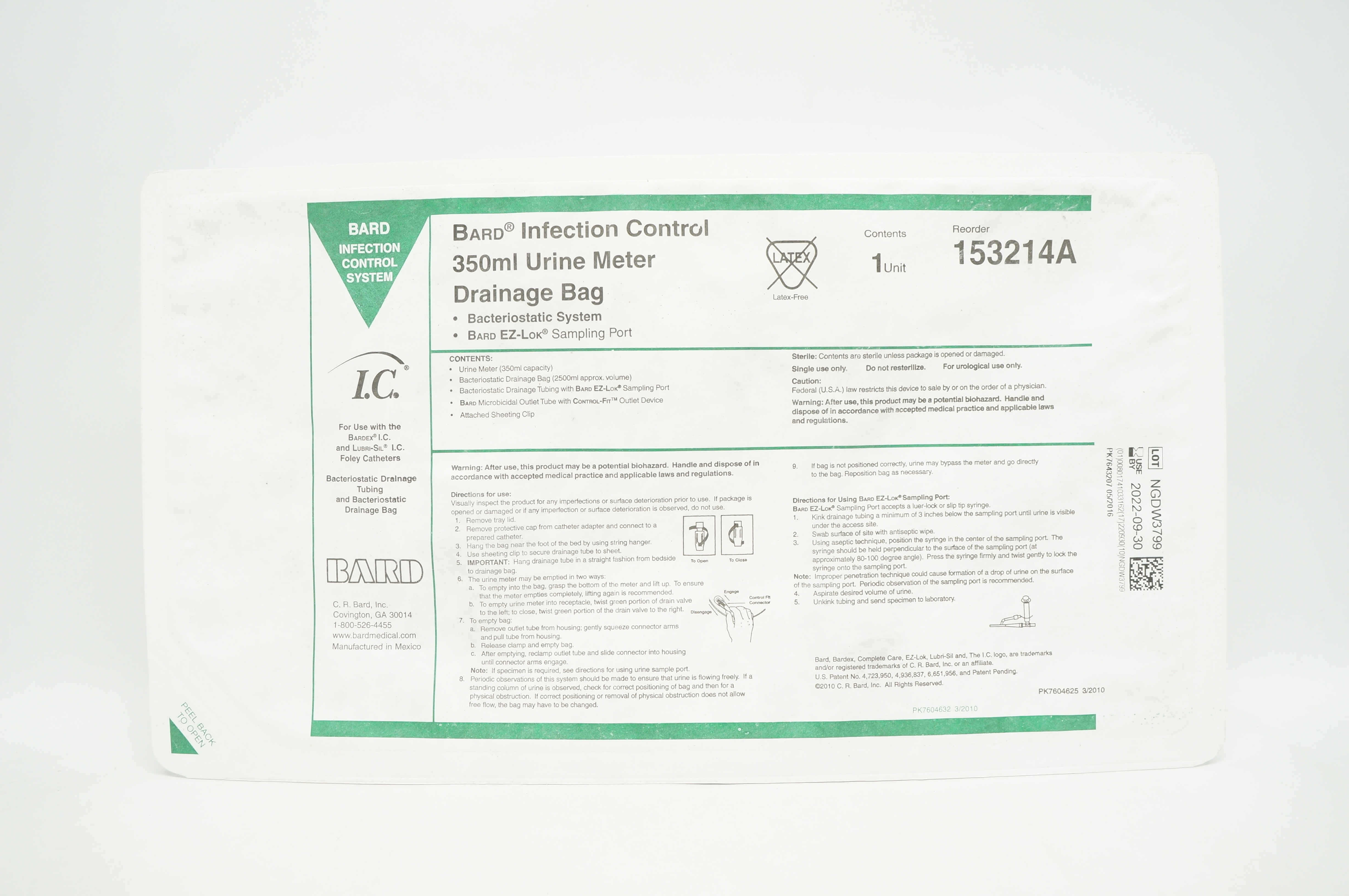 Bard 153214A Infection Control 350 ml Urine Meter Drainage Bag