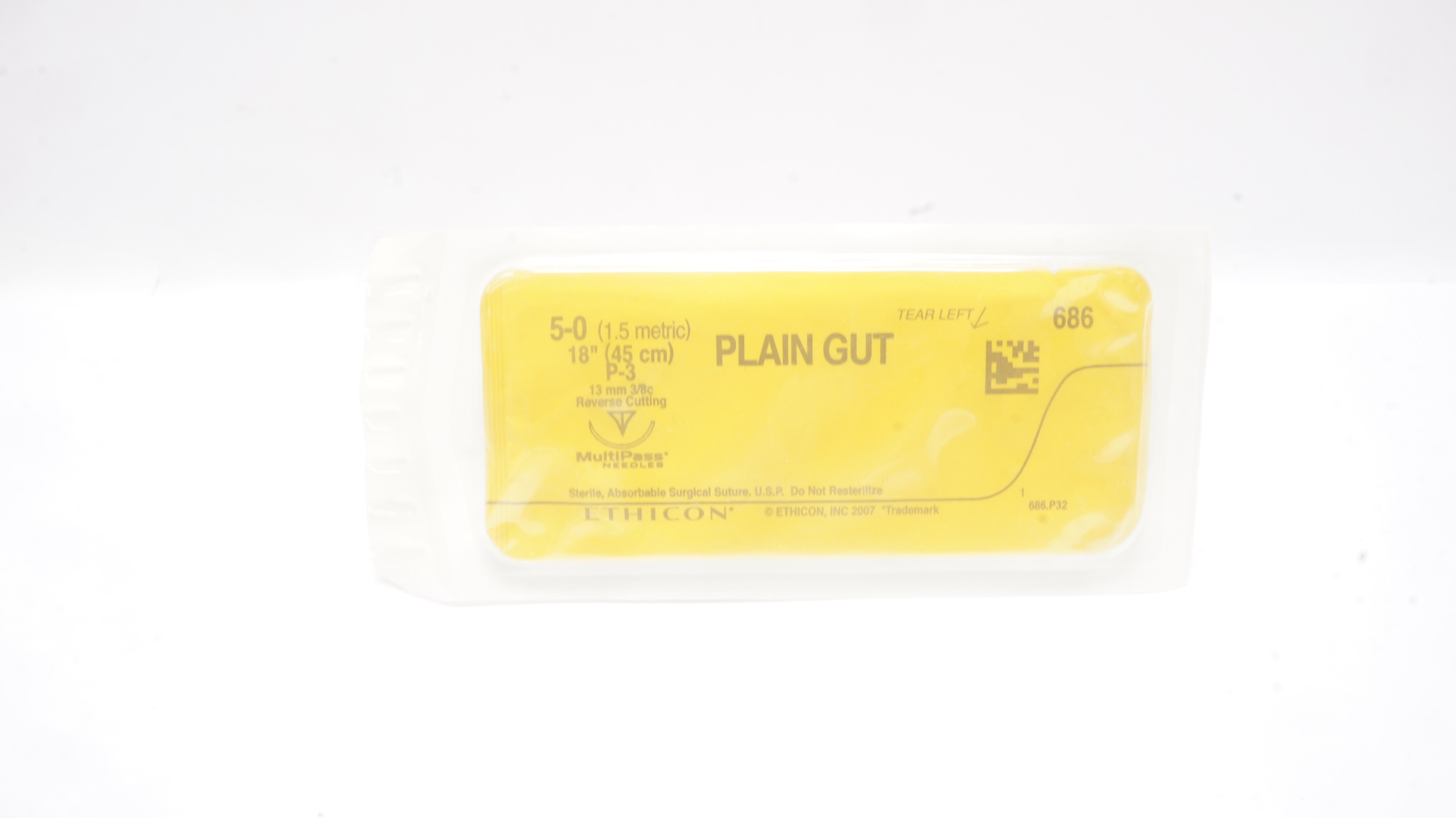 Ethicon 686 5-0 Plain Gut Surgical Stre P-3 13mm 3/8c Reverse Cutting 18inch (x)