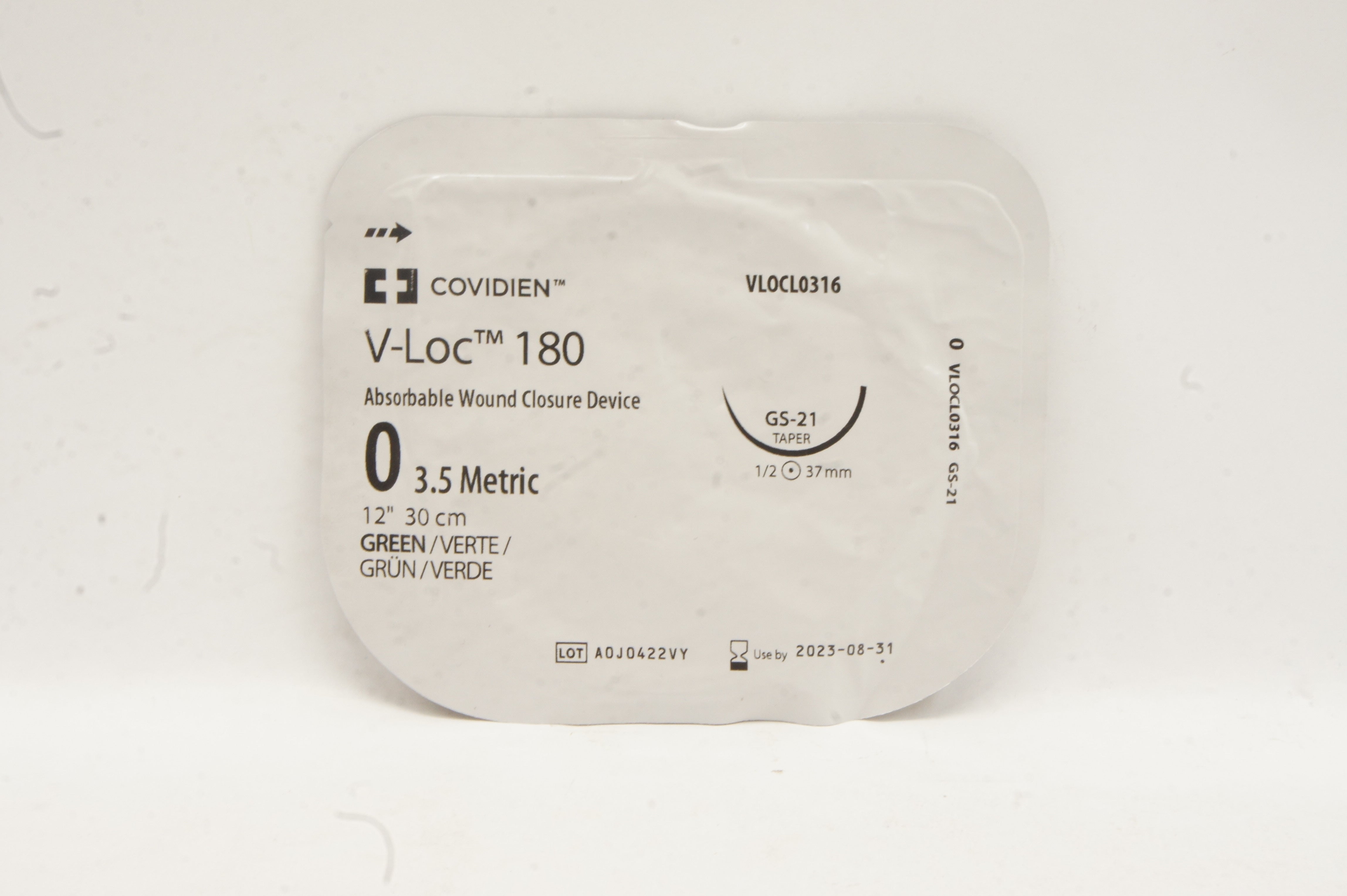 Covidien VLOCL0316 0 V-Loc 180 Wound Closure Device GS-21 Taper 1/2 37mm 12inch