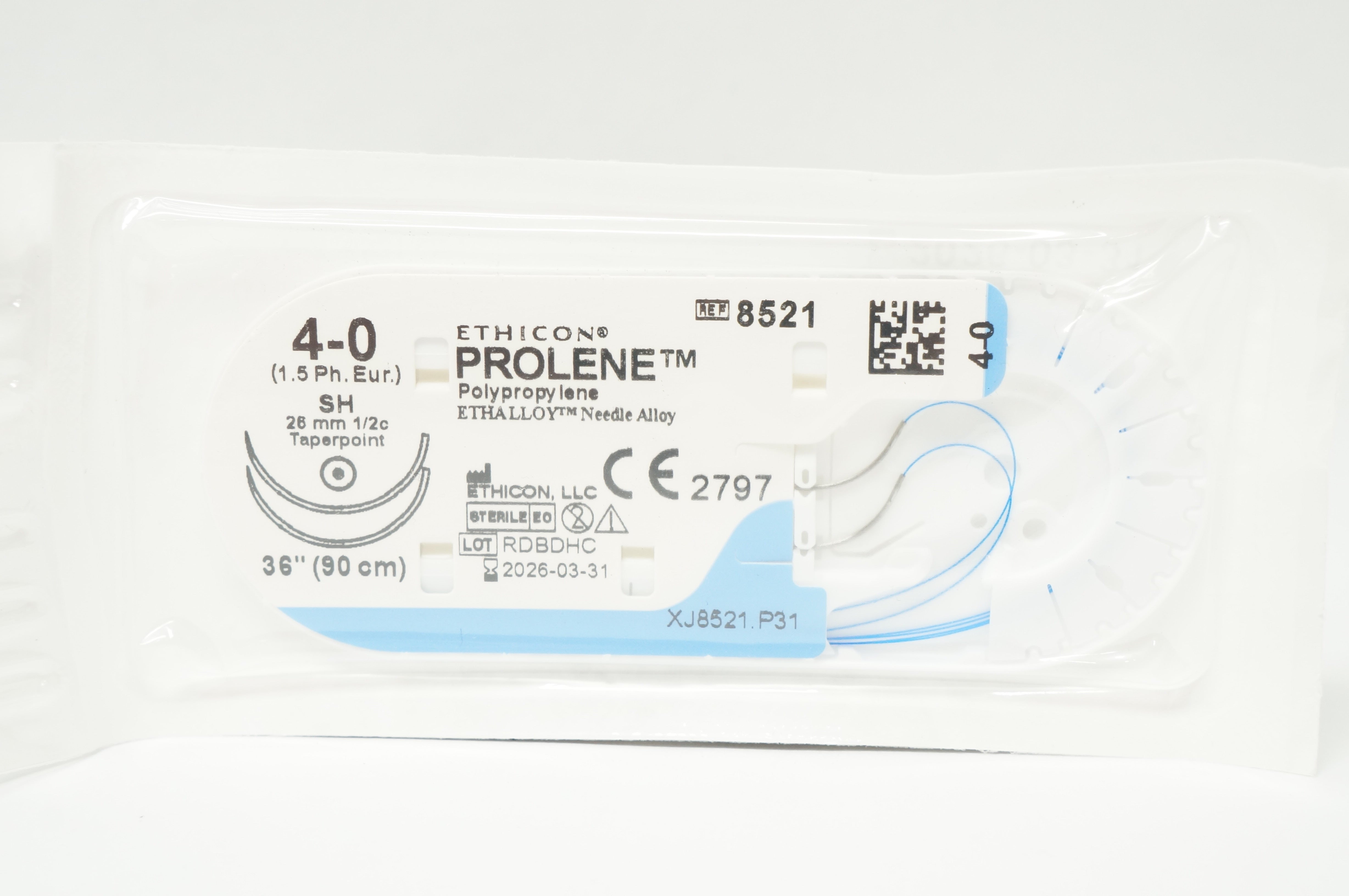 Ethicon 8521 4-0 Prolene Polypropylene Stre SH 26mm 1/2c Taperpoint, 36 inch