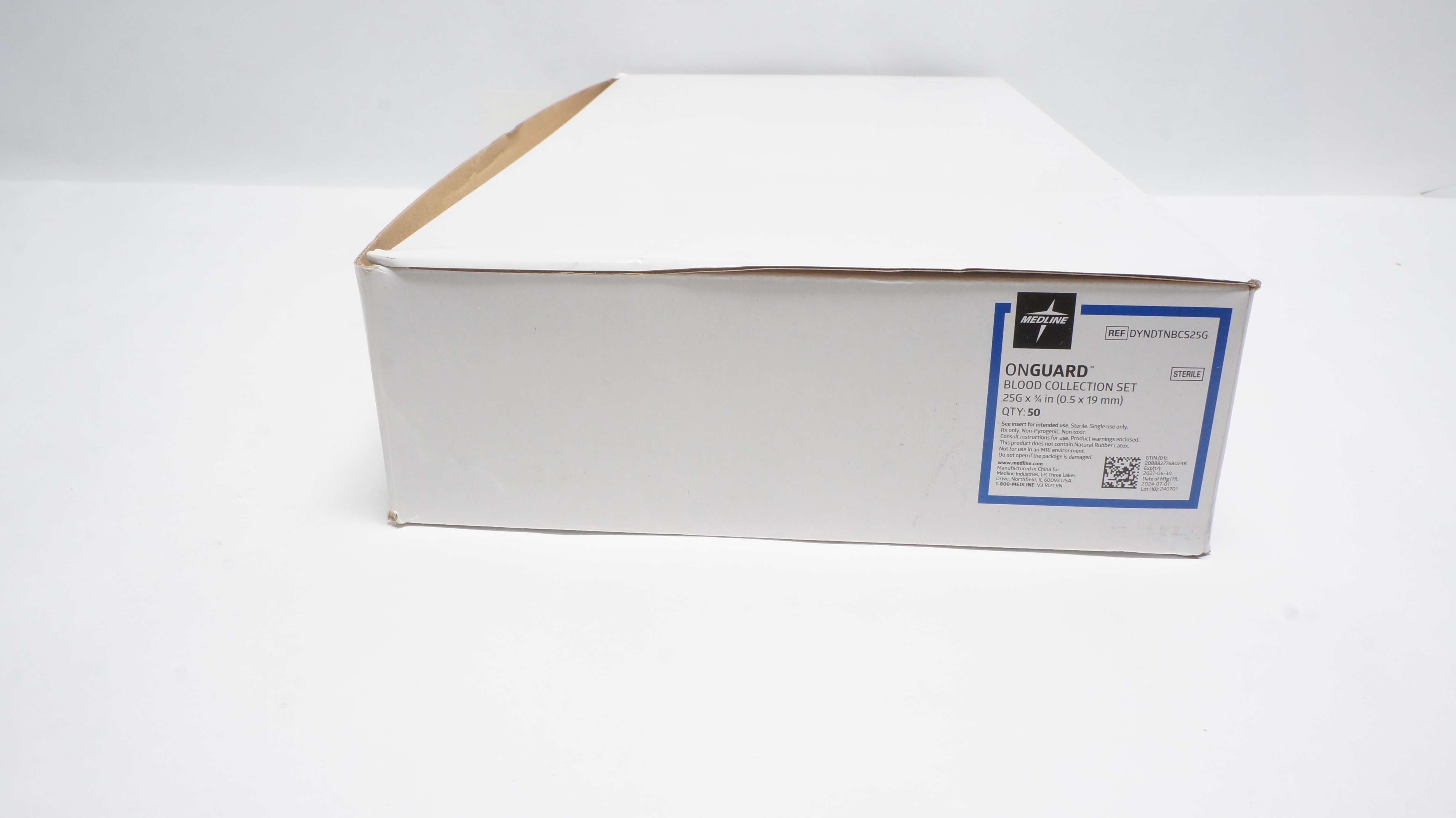 Medline DYNDTNBCS25G OnGUard Blood Collection Set 25G x 3/4In - Box of 50