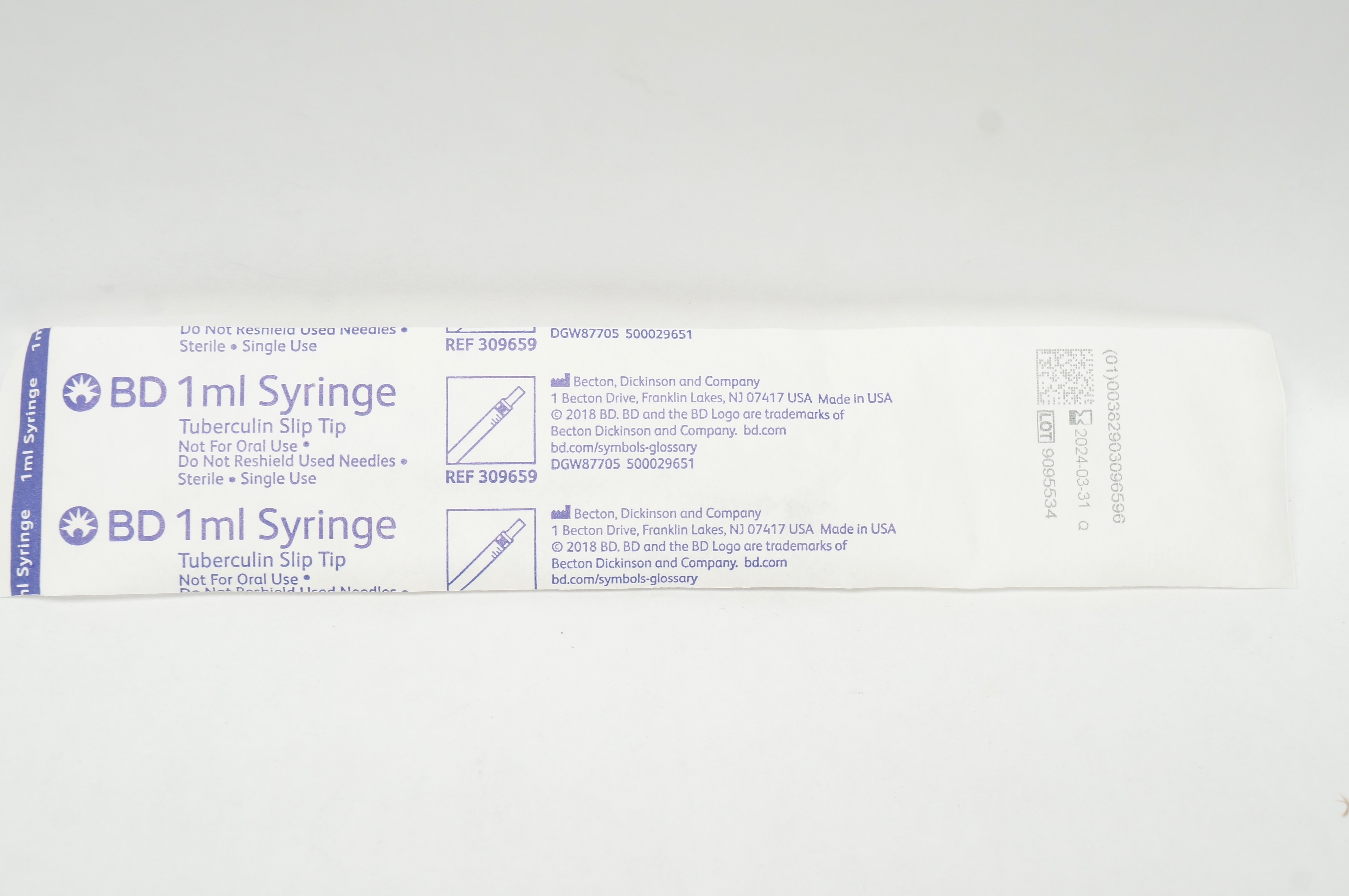 BD 309659 1ml Tuberculin Syringe, Slip Tip