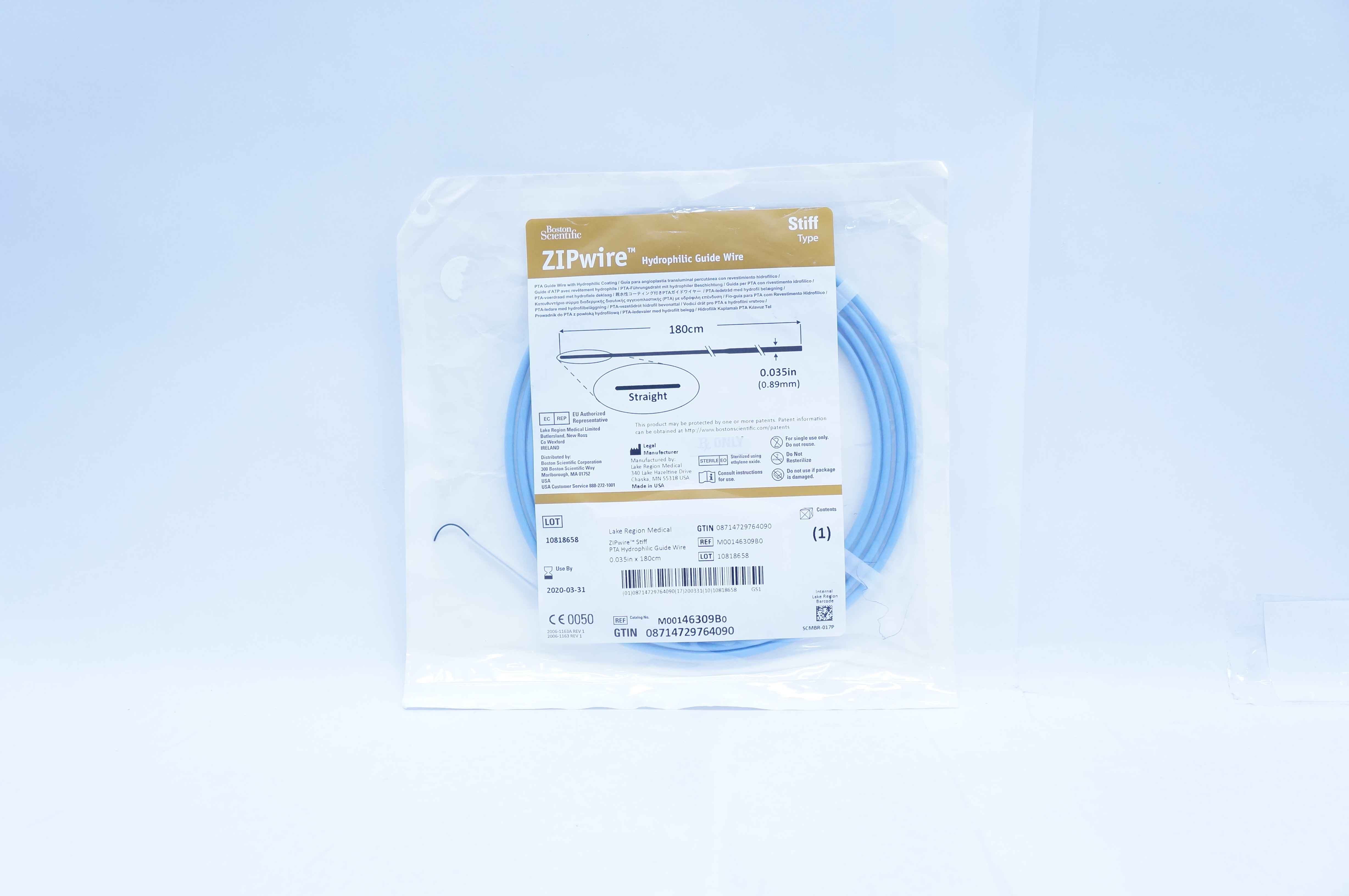 Boston Scientific 46309B ZIPwire Hydrophilic Guide Wire 0.035inch x 180cm, Straight (x)