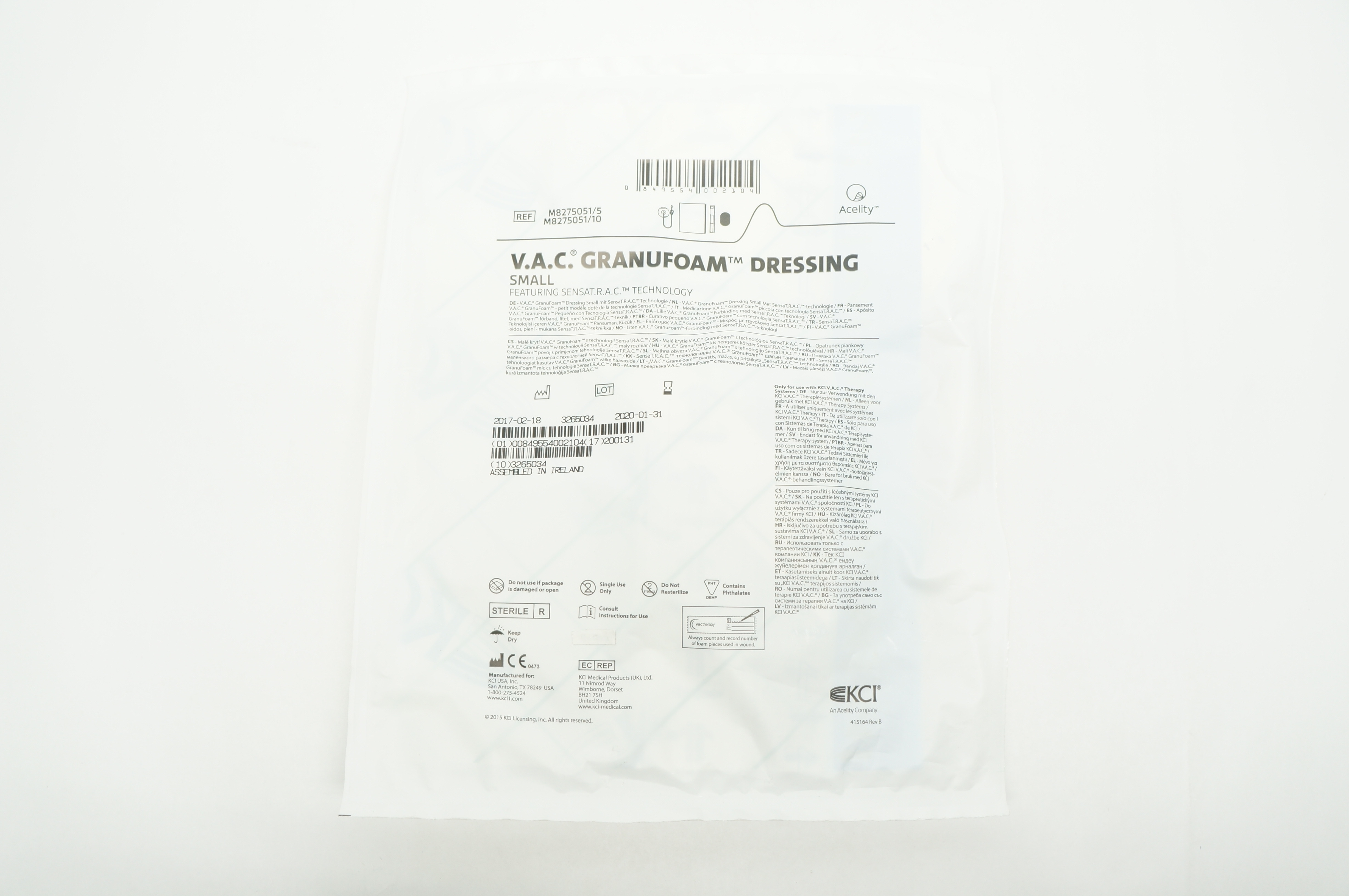 KCI M8275051/5 V.A.C. GranuFoam Dressing Small (x)