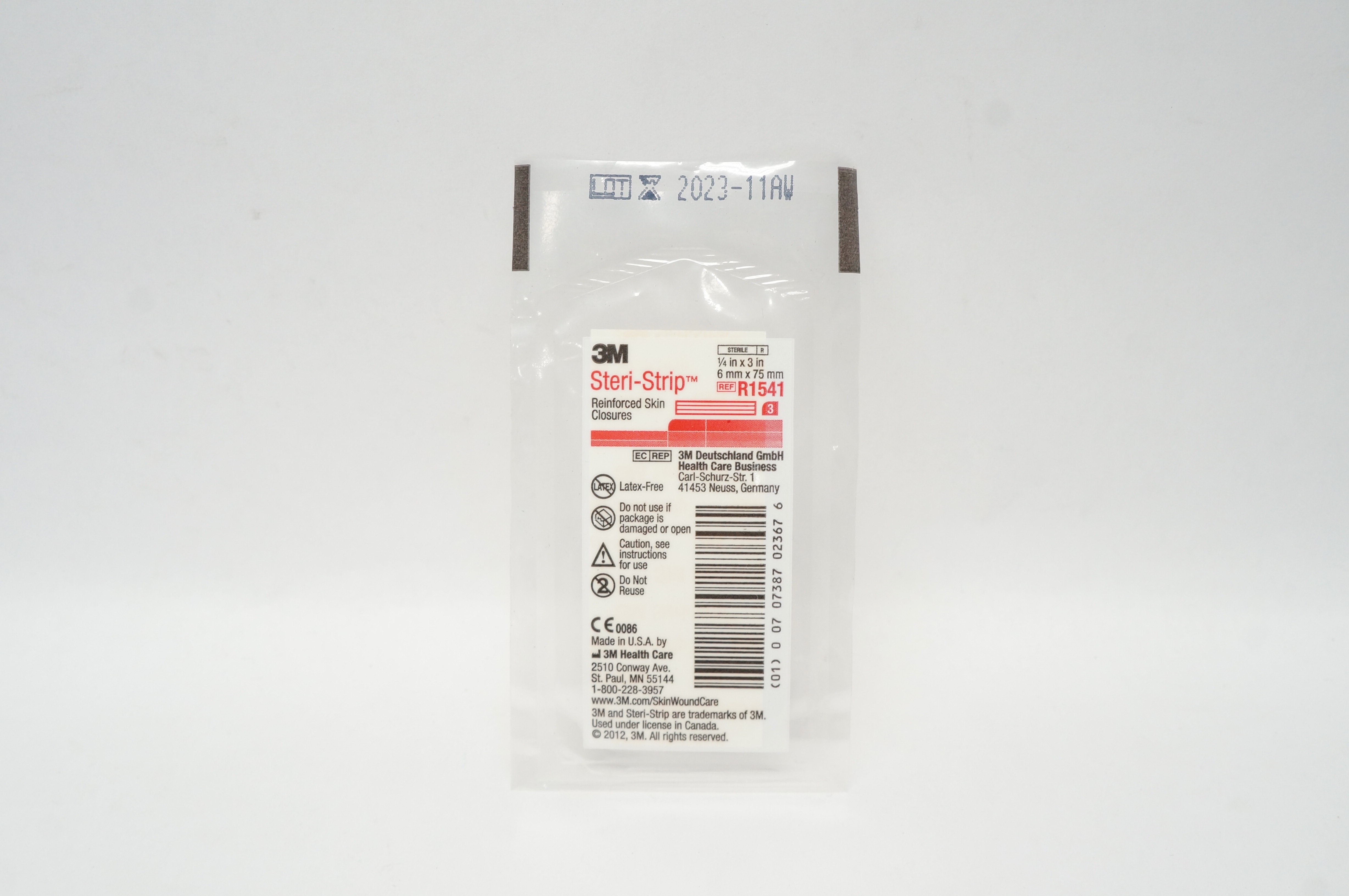 3M R1541 Steri-Strip Reinforced Skin Closures 1/4inch x 3inch - Pack of 3