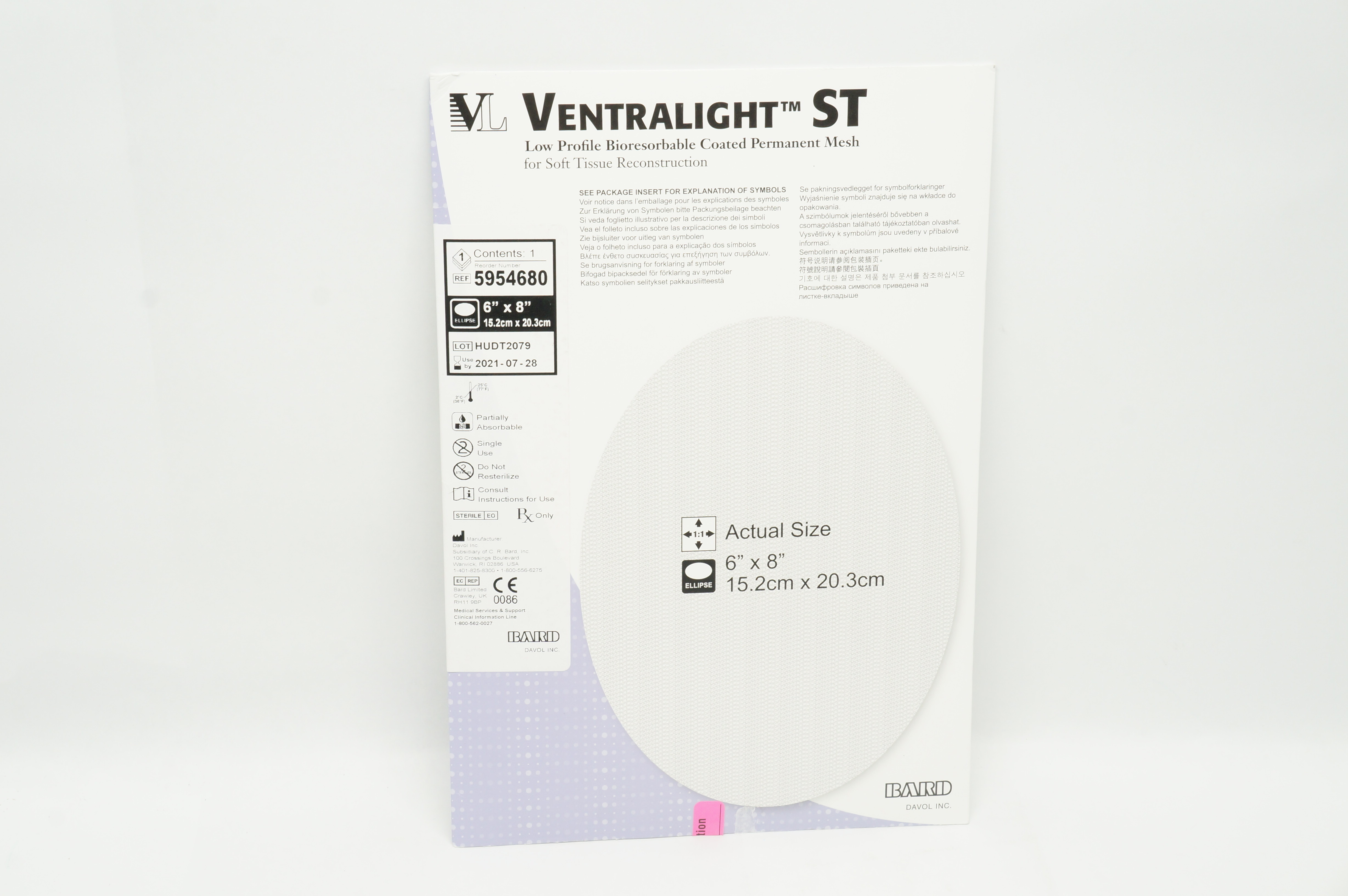 Bard 5954680 Ventralight ST Bioresorbable Coated Permanent Mesh 6 x 8 inch (x)