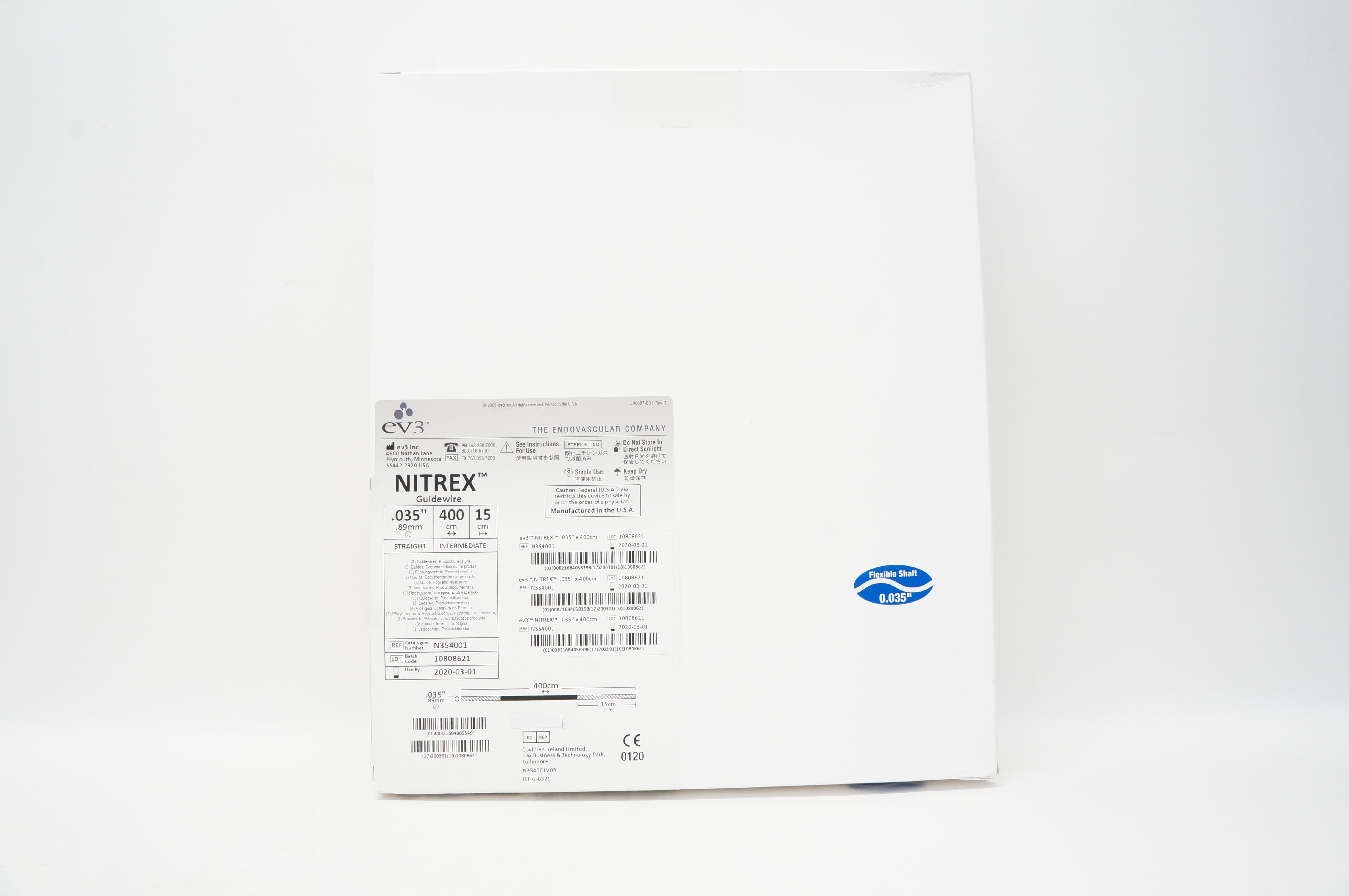 EV3 N354001 Nitrex Guidewire, Straight, Intermediate 3.035in x 400cm x 15cm (x)