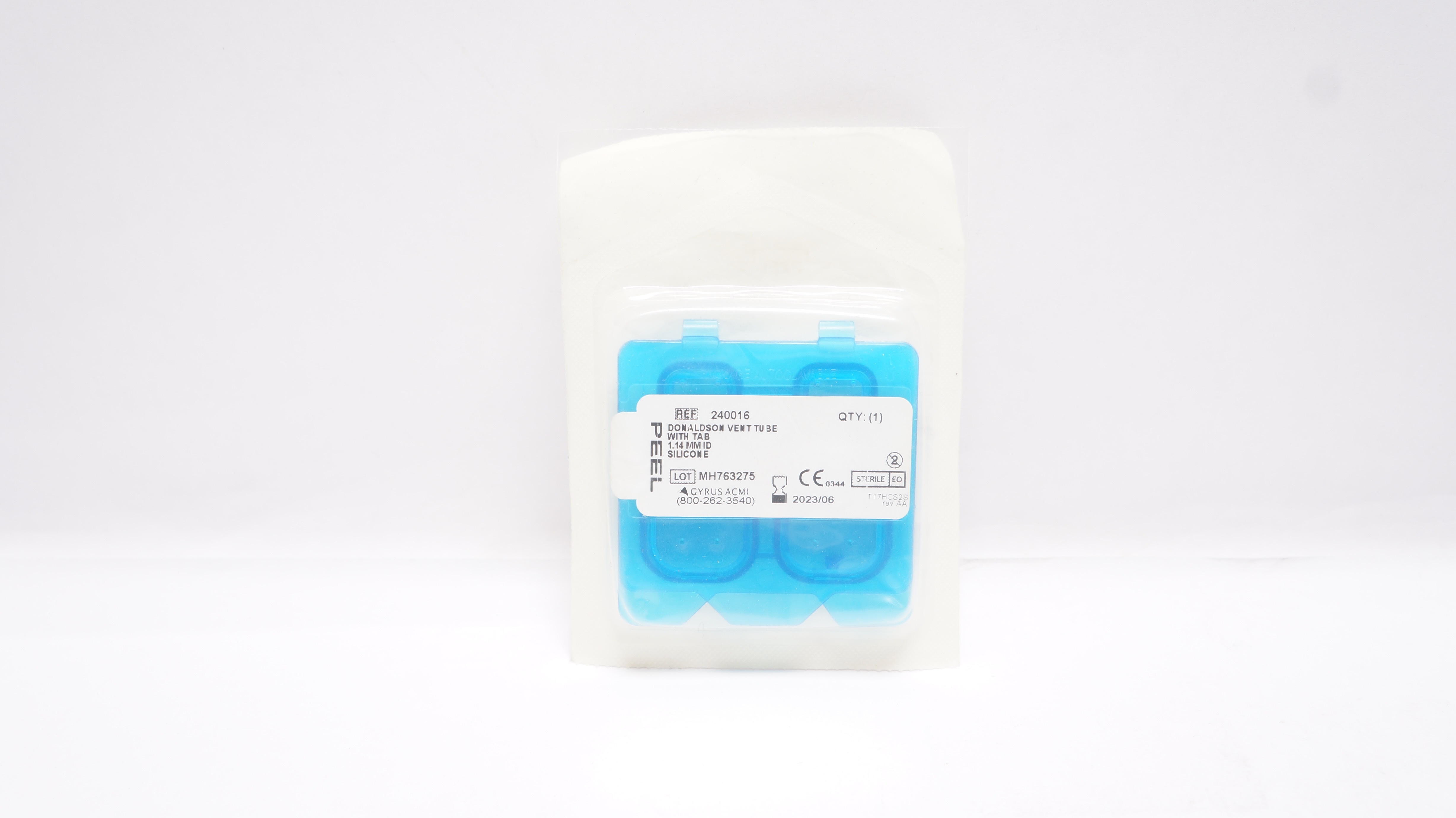 Gyrus Acmi 240016 Donaldson Vent Tube With Tab, 1.14 mm ID, Silicone (x)