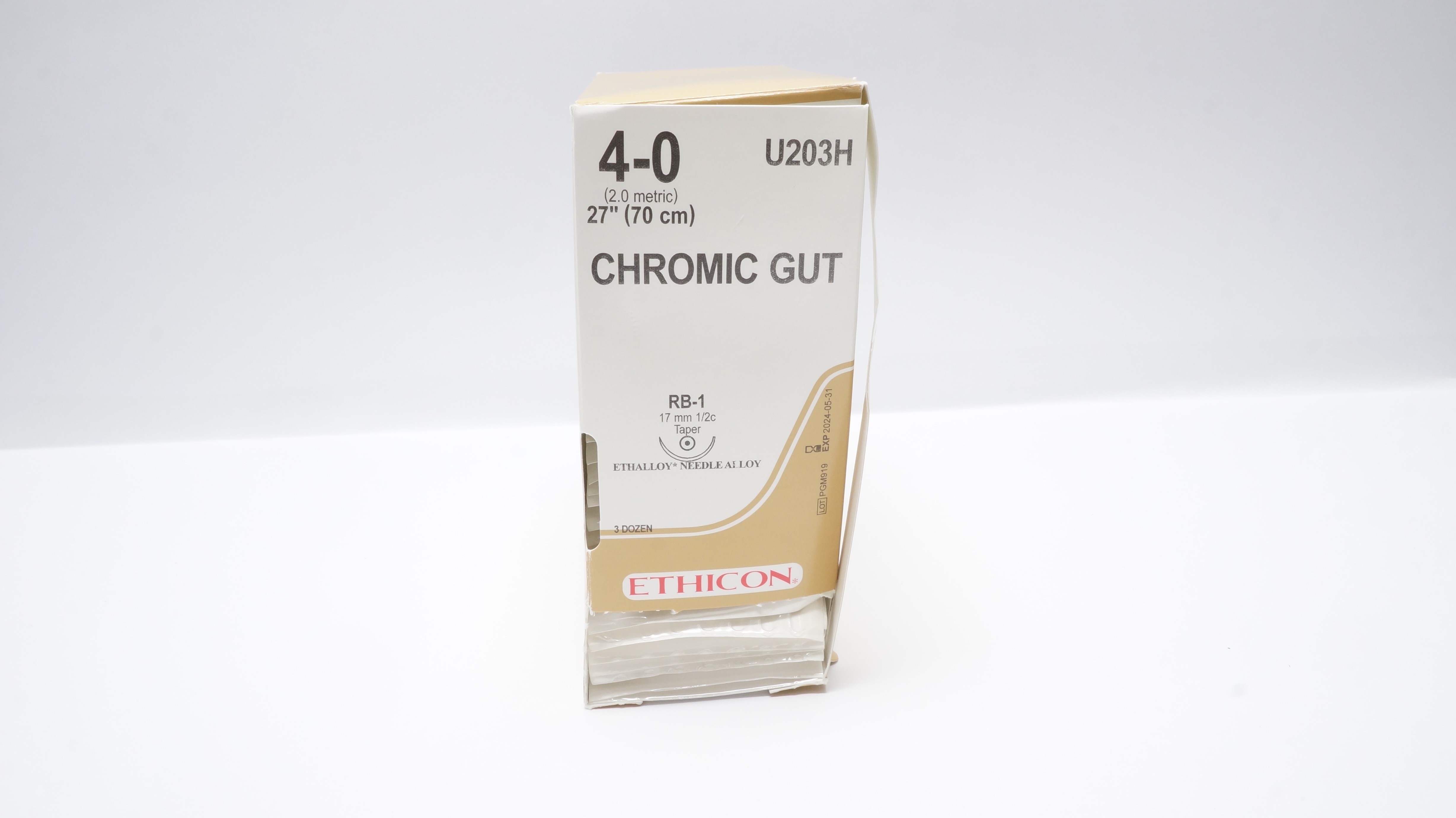 Ethicon U203H 4-0 Chromic Gut Stre RB-1 17mm 1/2c Taper, 27inch (x) - Box of 36