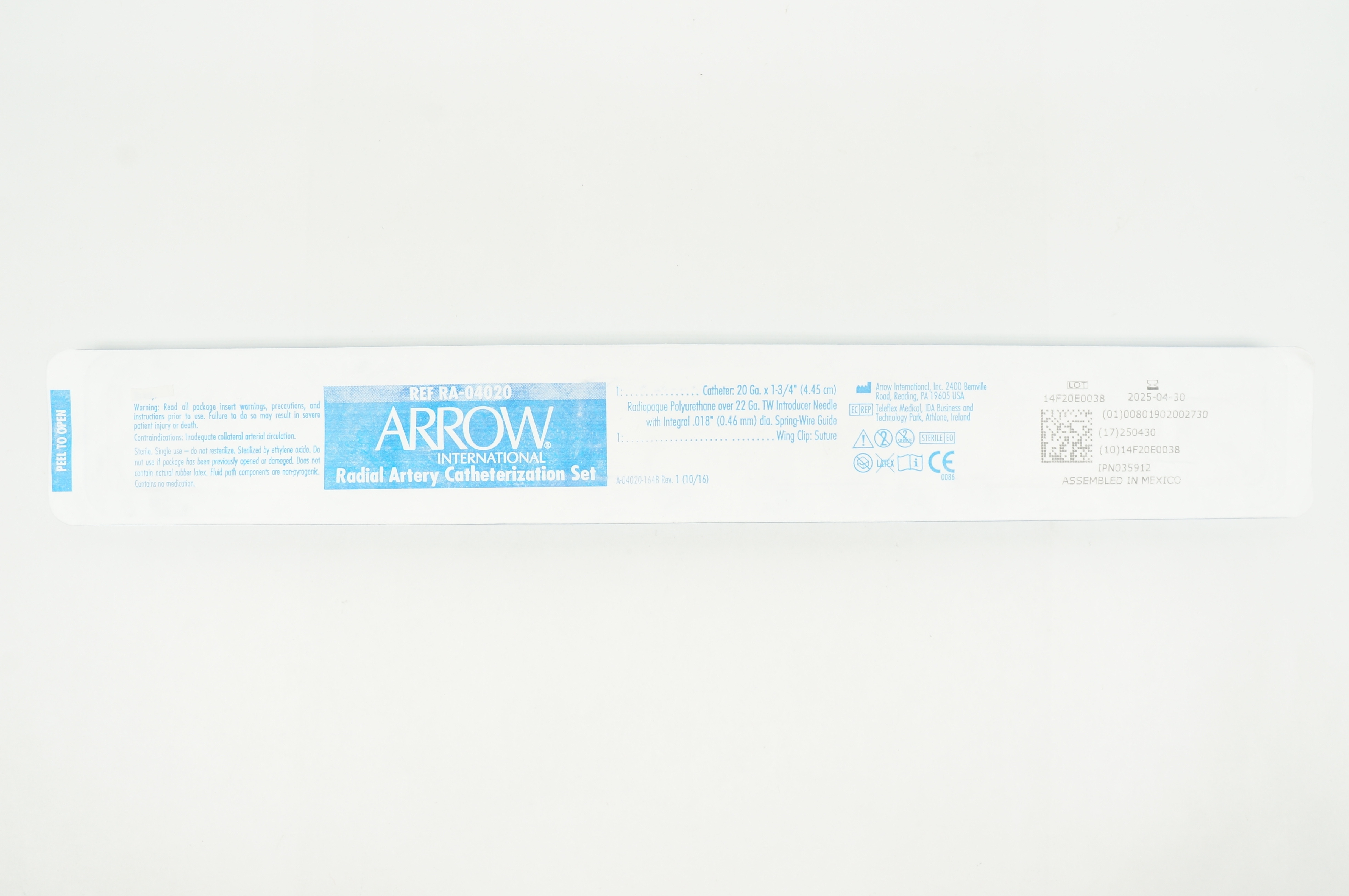 Arrow RA-04020 Radial Artery Catheterization Set 20Ga. x 1-3/4in.