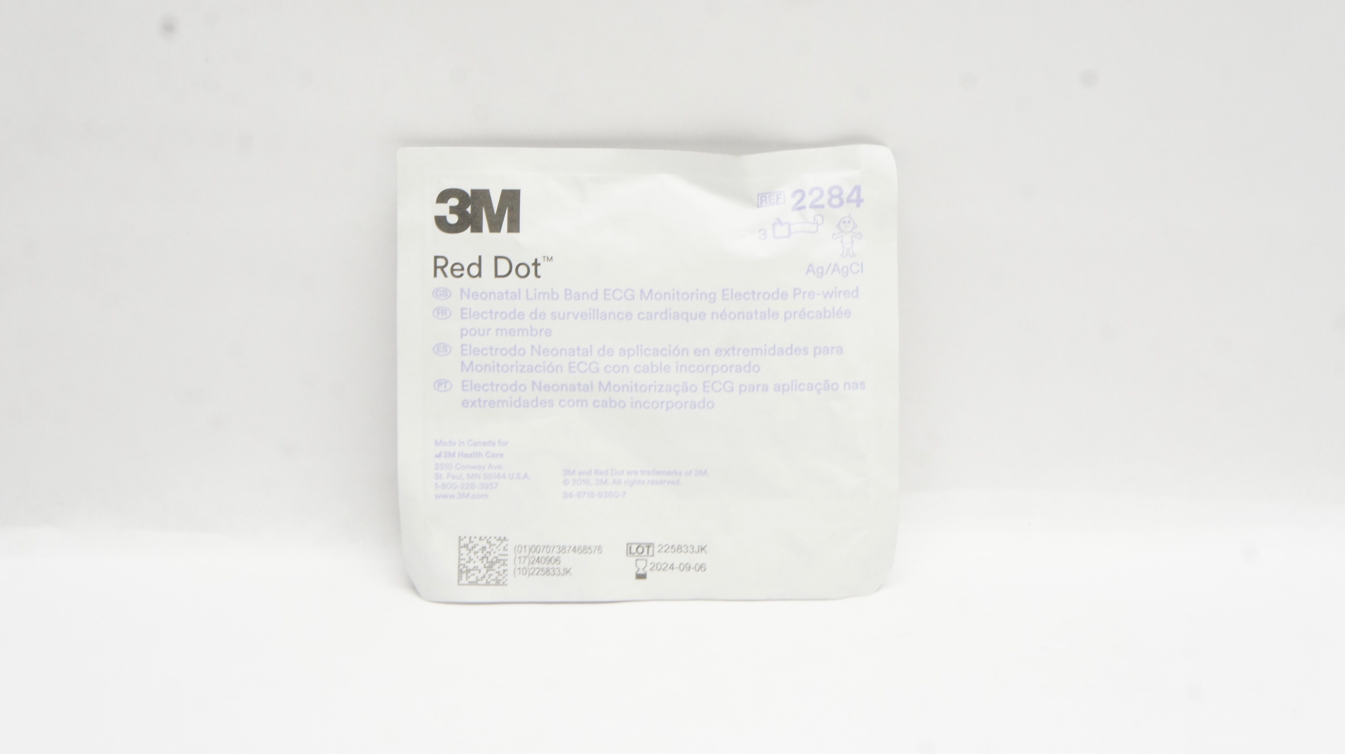 3M 2284 Red Dot Neonatal Limb Band ECG Monitoring Electrode Pre-Wired (x)