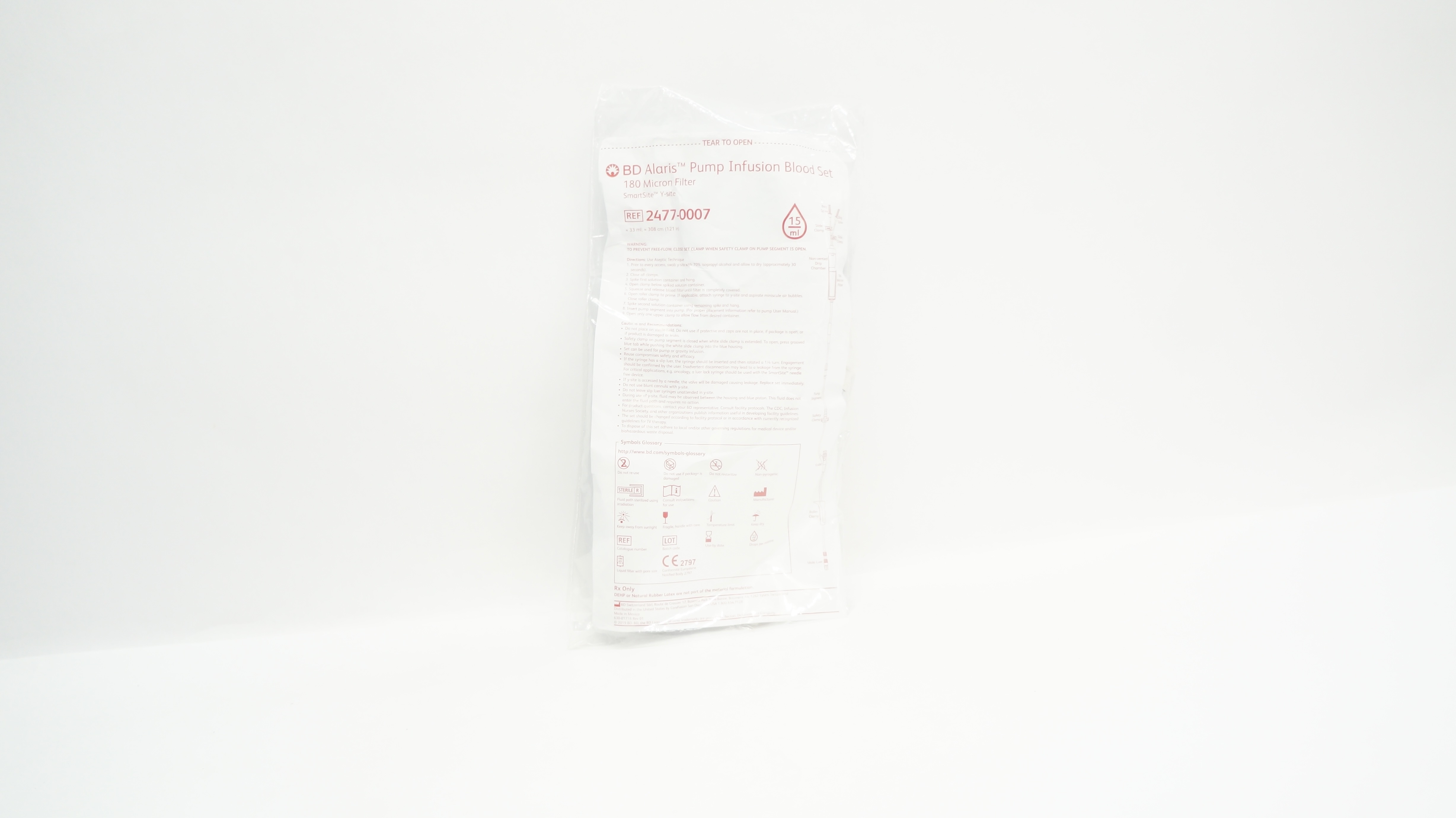 BD 2477-0007 Alaris Pump Infusion Blood Set 180 Micron Filter 15ml