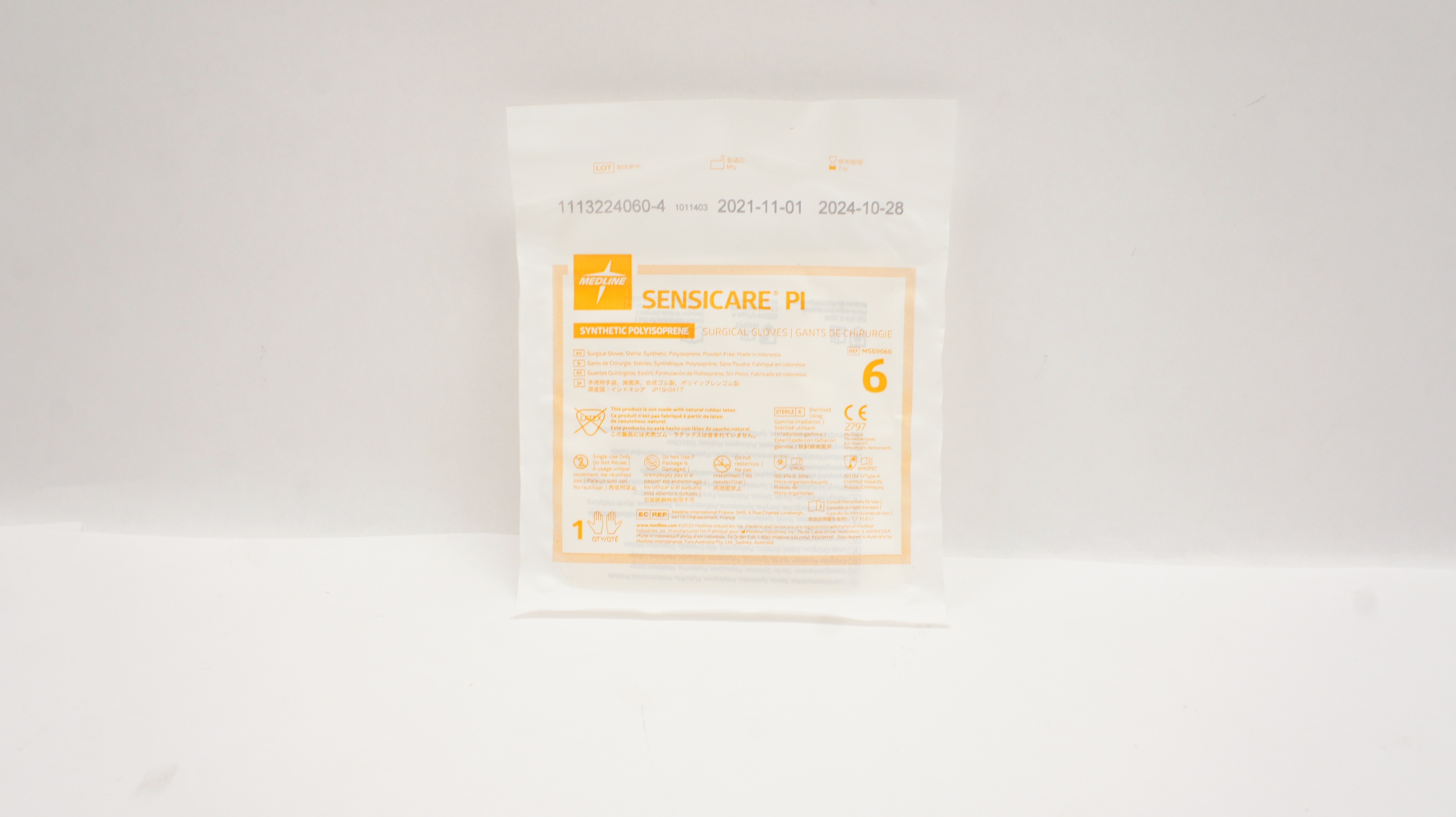 Medline MSG9060 Sensicare PI Synthetic Polyisoprene Surgical Gloves Size 6