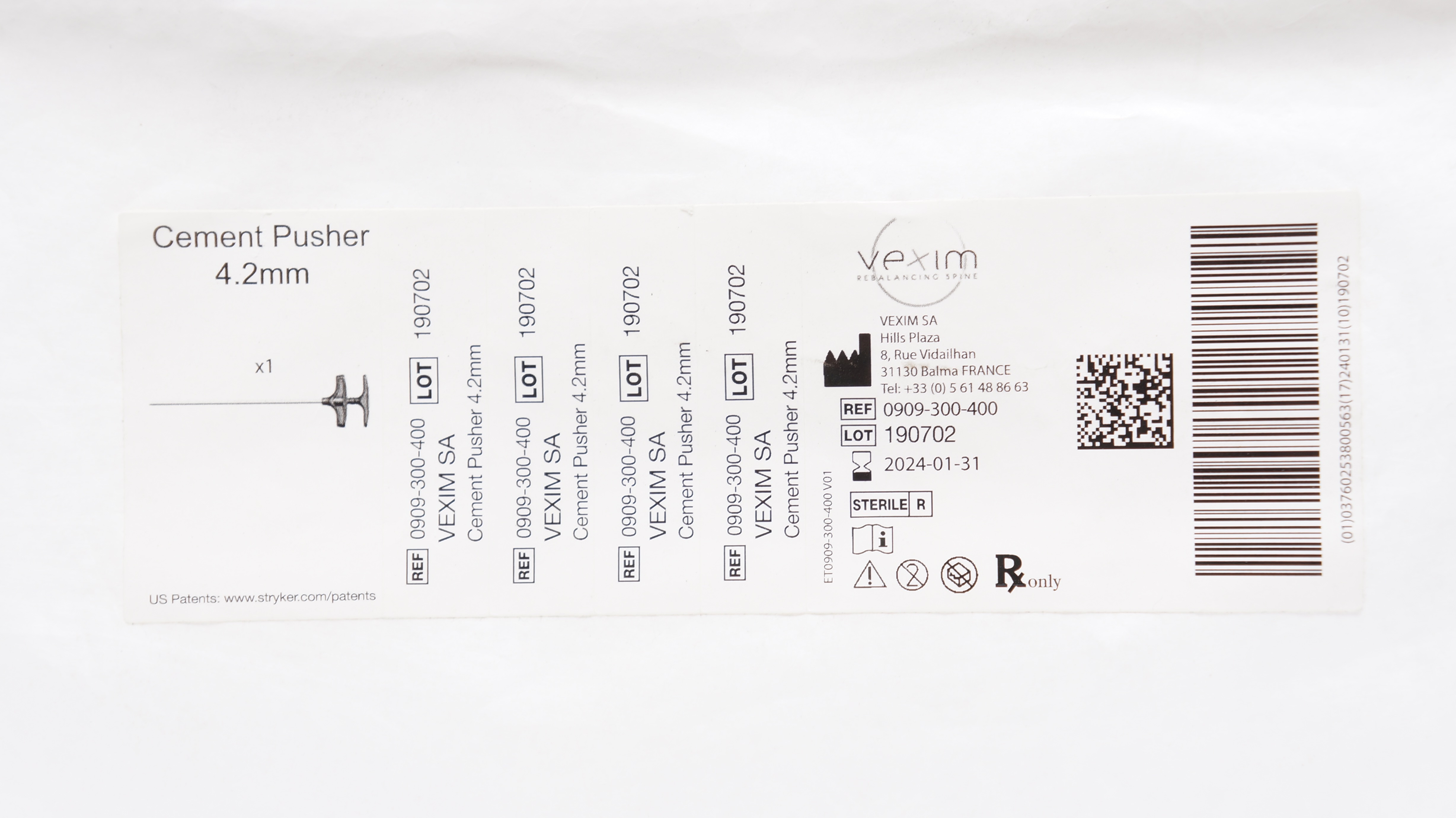 Vexim SA 0909-300-400 Cement Pusher 4.2mm