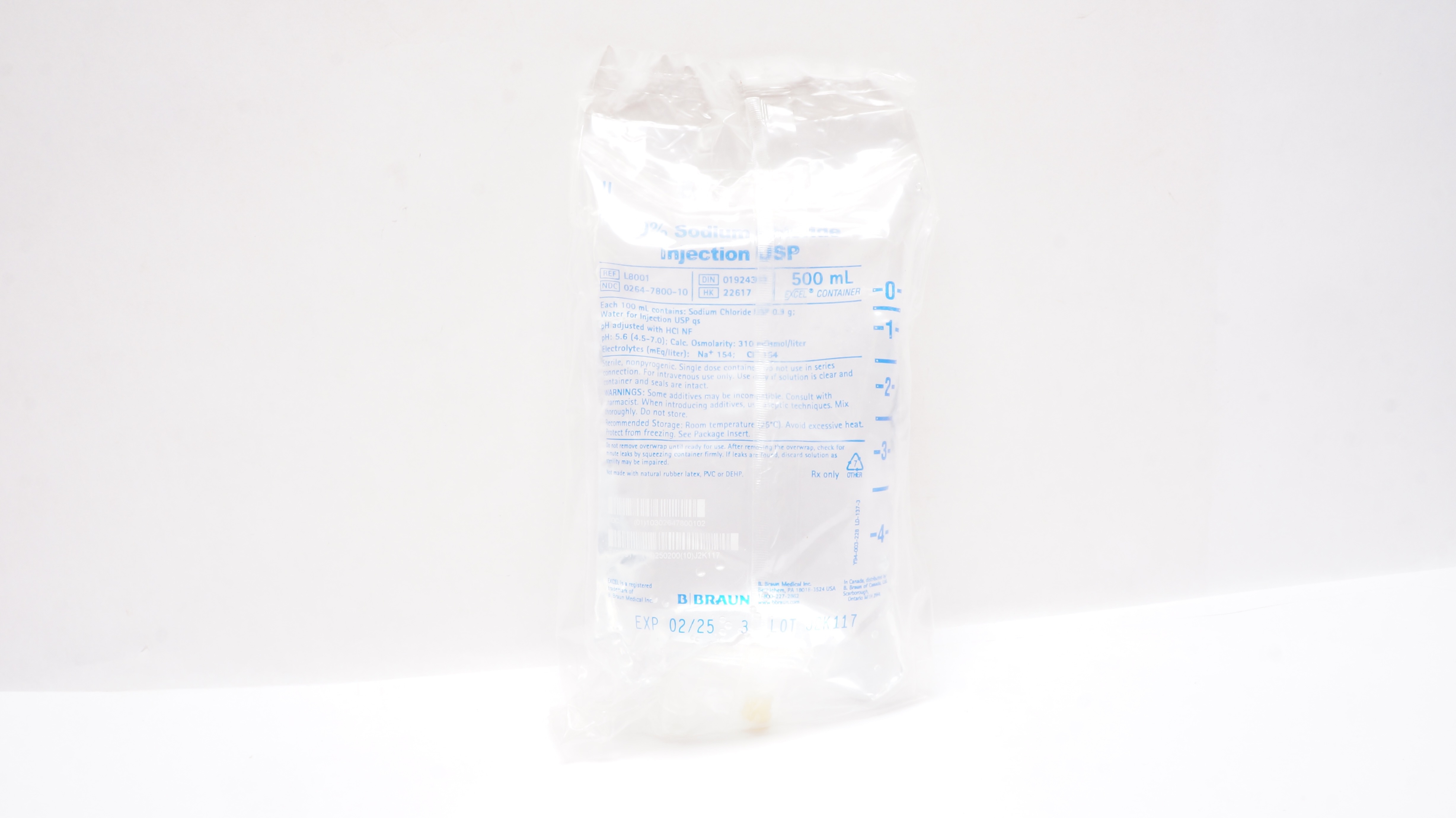 Braun L8001 0.9% Sodium Chloride Injection USP 500mL