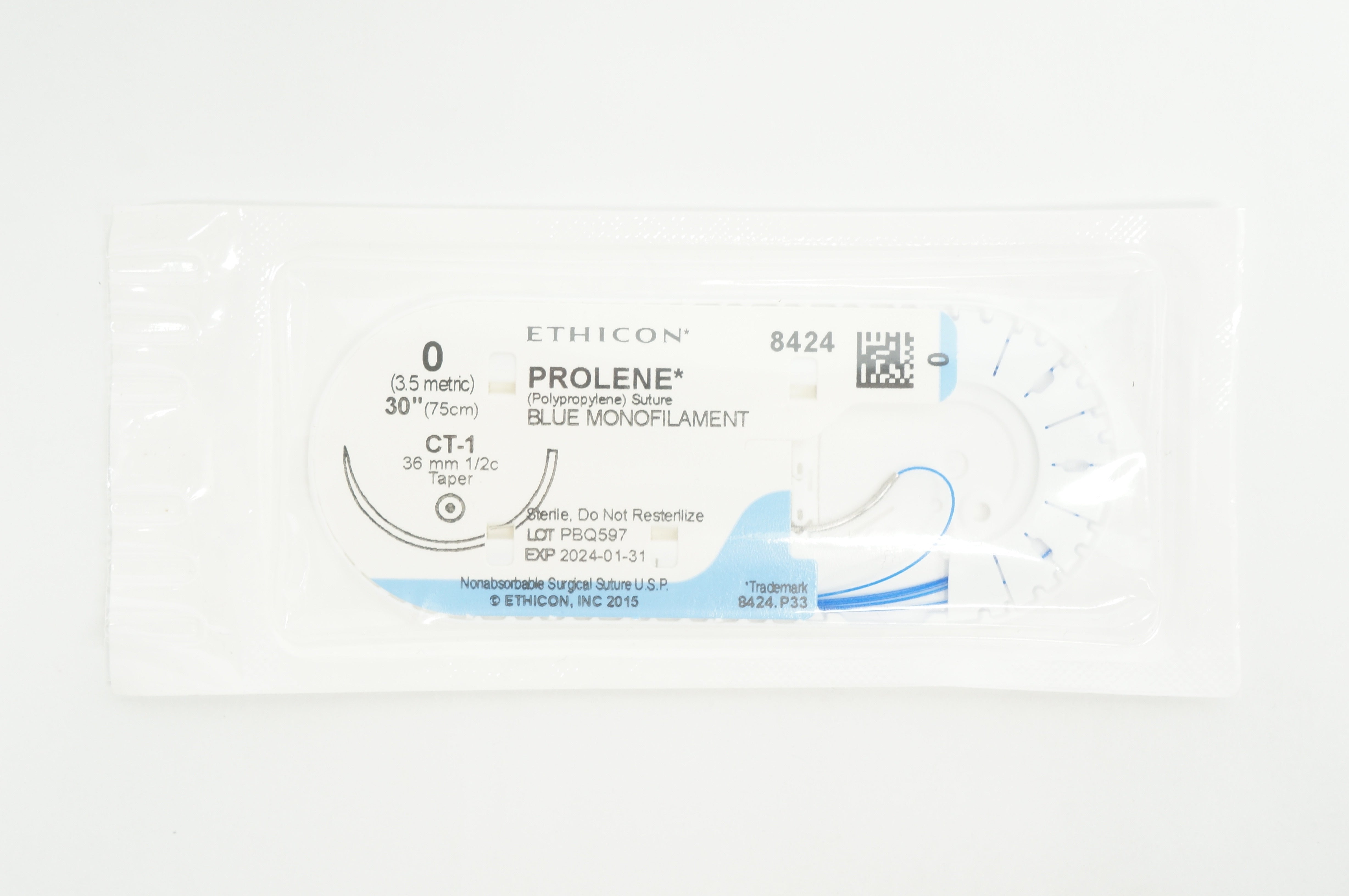 Ethicon 8424 0 PROLENE Stre, Blue Monofilament CT-1, 36mm 1/2c Taper, 30inch (x)