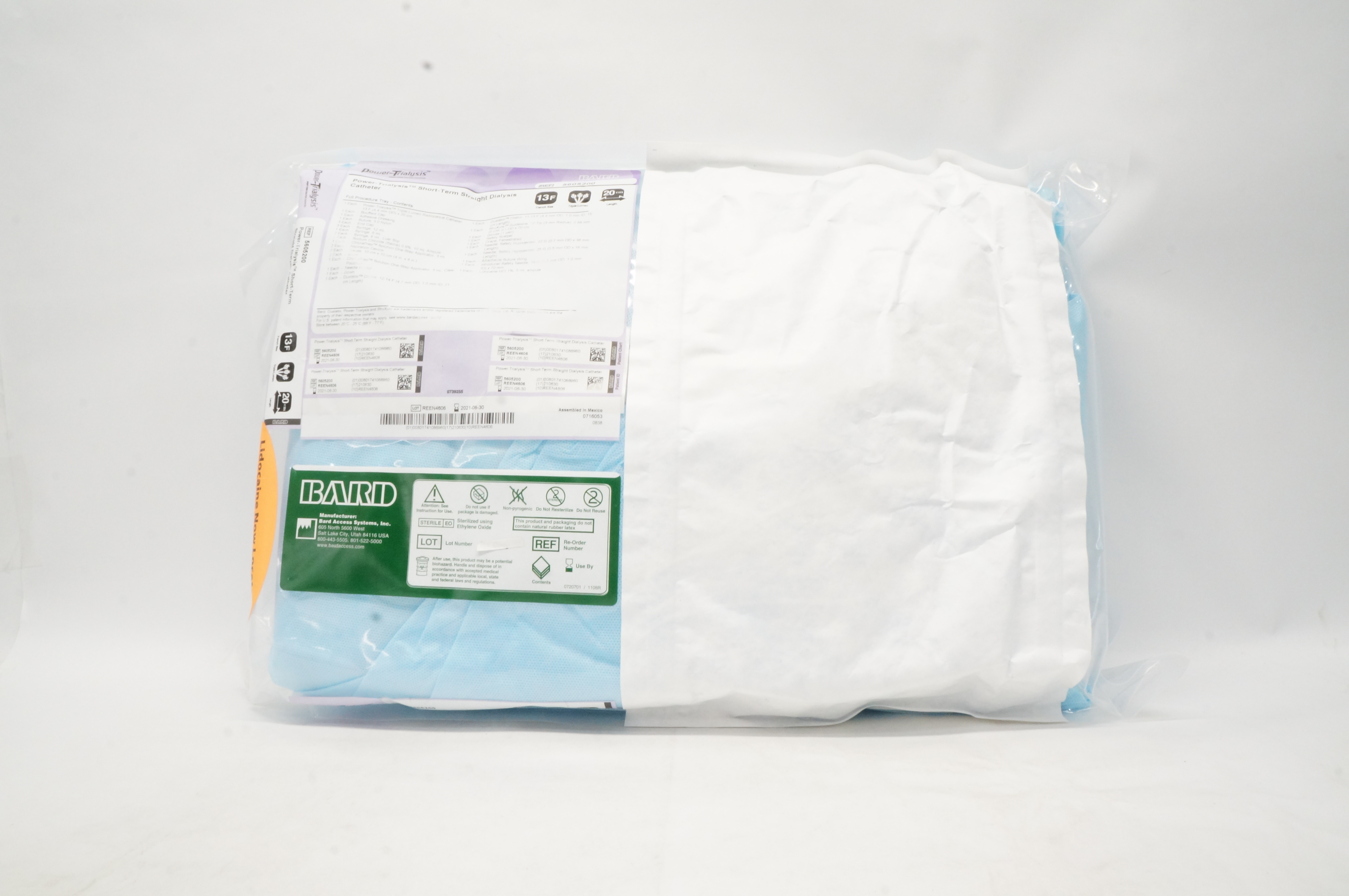 Bard 5605200 Power-Trialysis Short-Term Straight Dialysis Cath. Tray 13F x 20cm