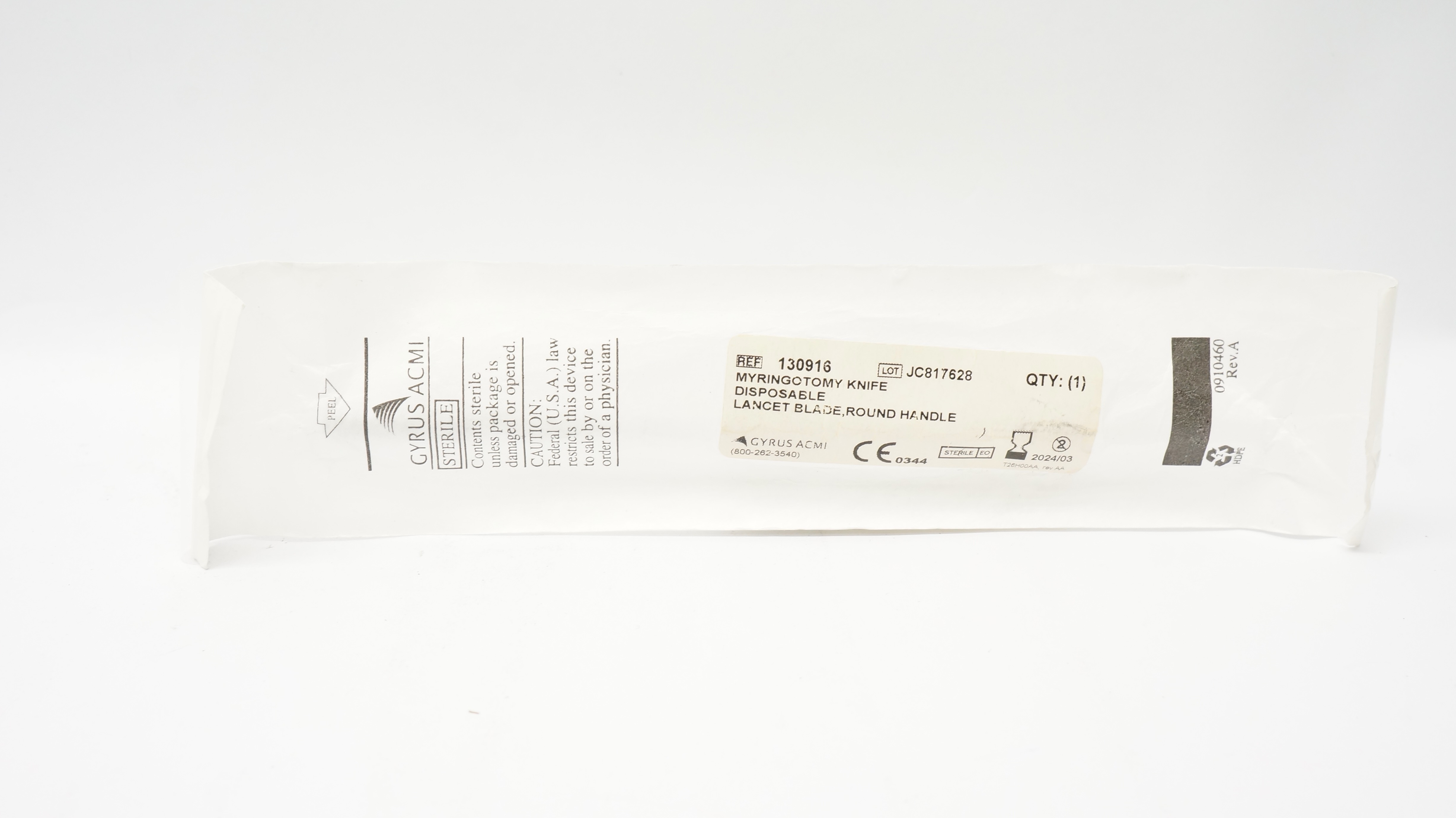 Gyrus ACMI 130916 Myringtomy Knife Disposable Lancet Blade Round Handle (x)