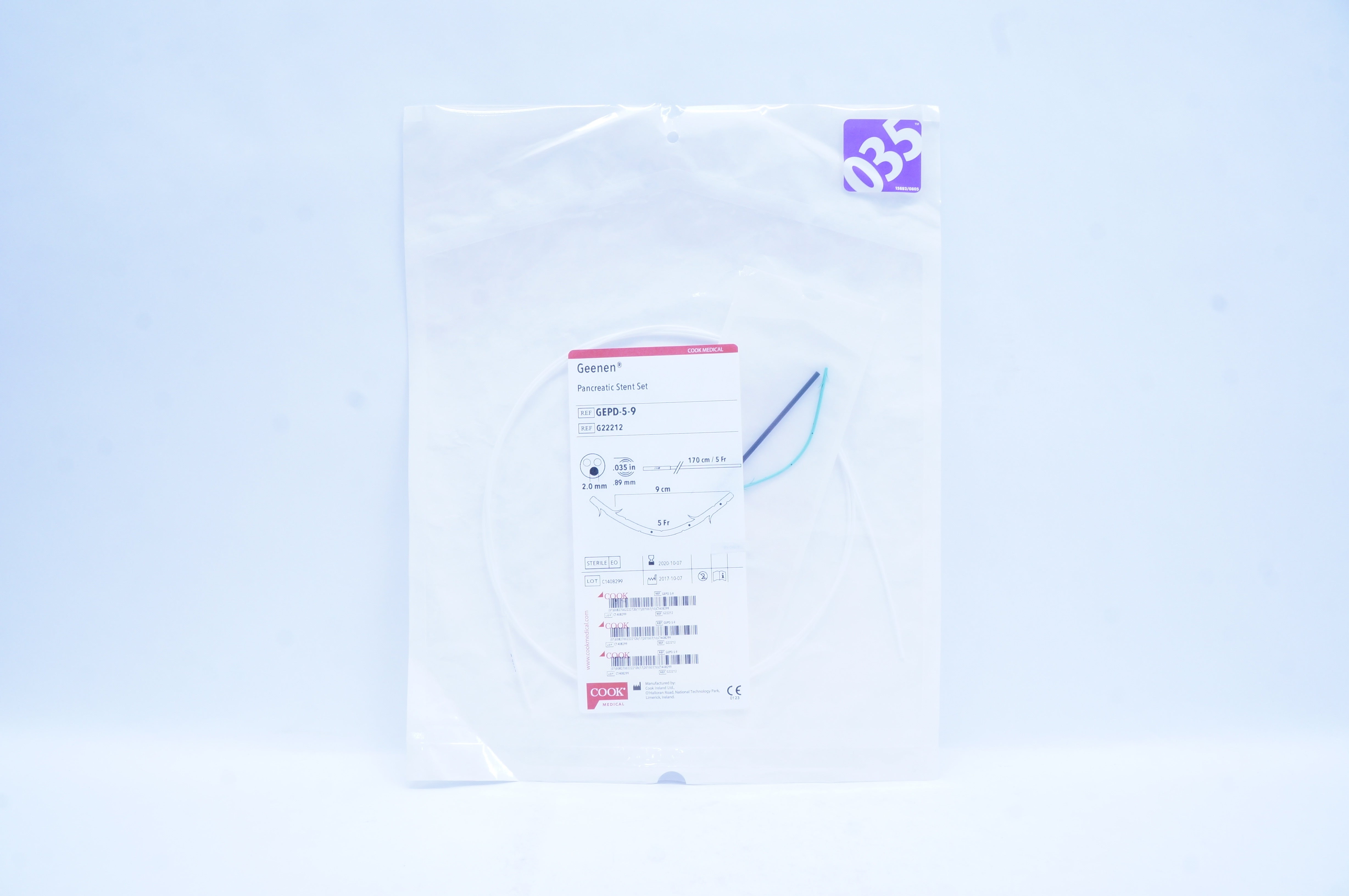 Cook G22212 Geenen Pancreatic Stnt Set 170 cm x 5 Fr x .035 inch (x)