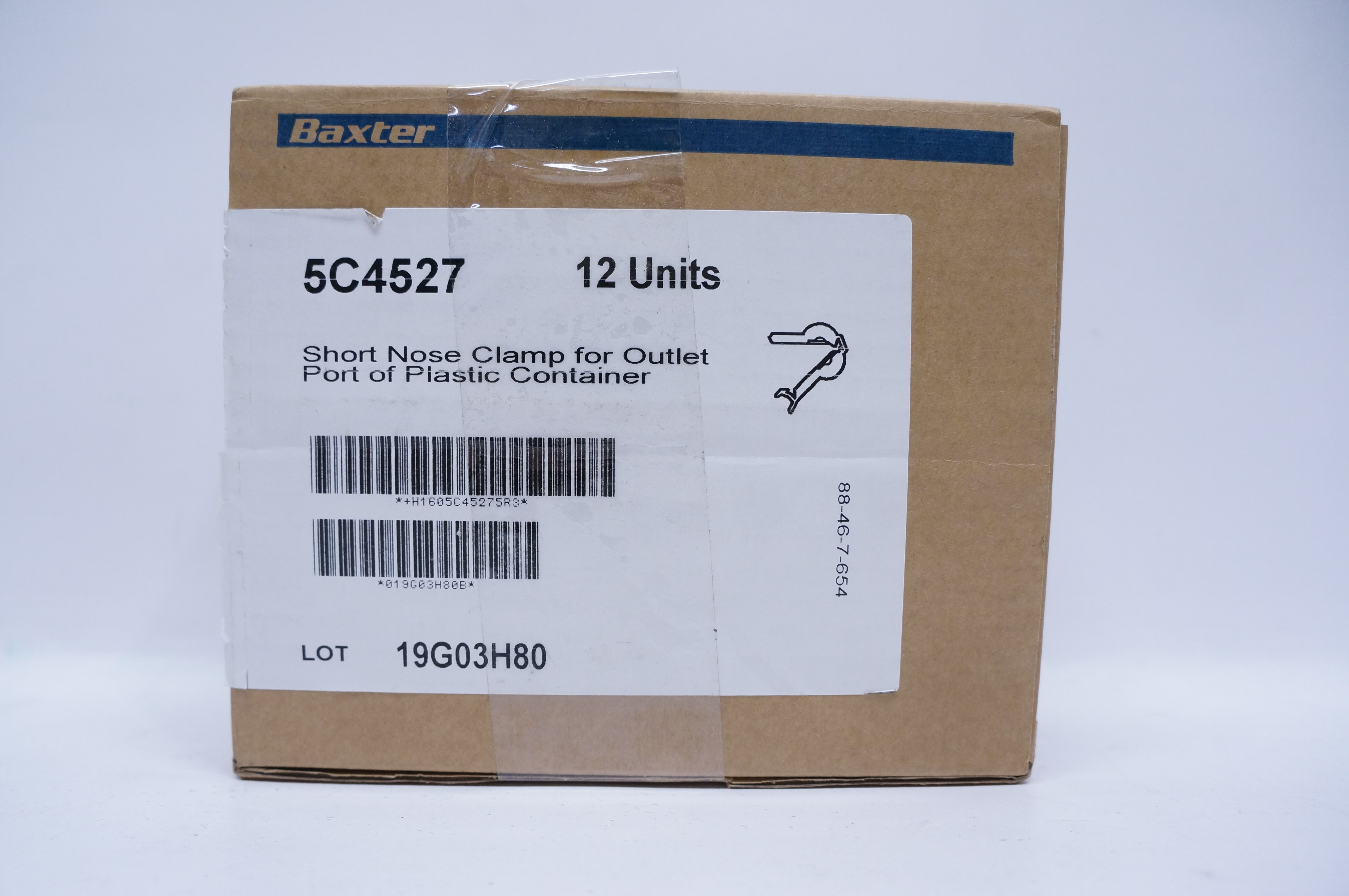 Baxter 5C4527 Short Nose Clamp For Outlet Port of Plastic Container - Box of 12