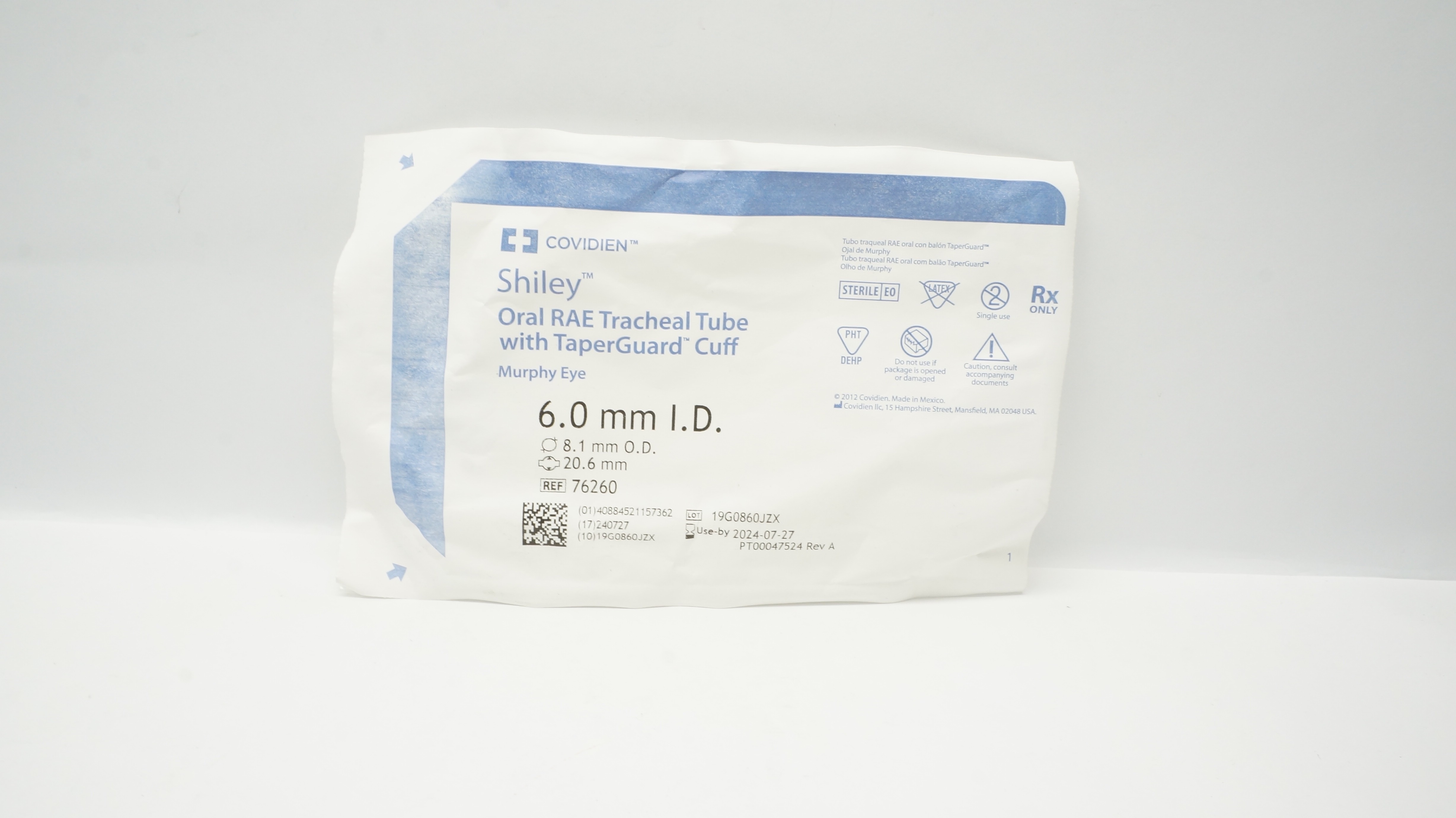 Covidien 76260 Shiley Oral RAE Tracheal Tube W/Cuff 6.0 ID x 8.1 OD x 20.6mm(x)