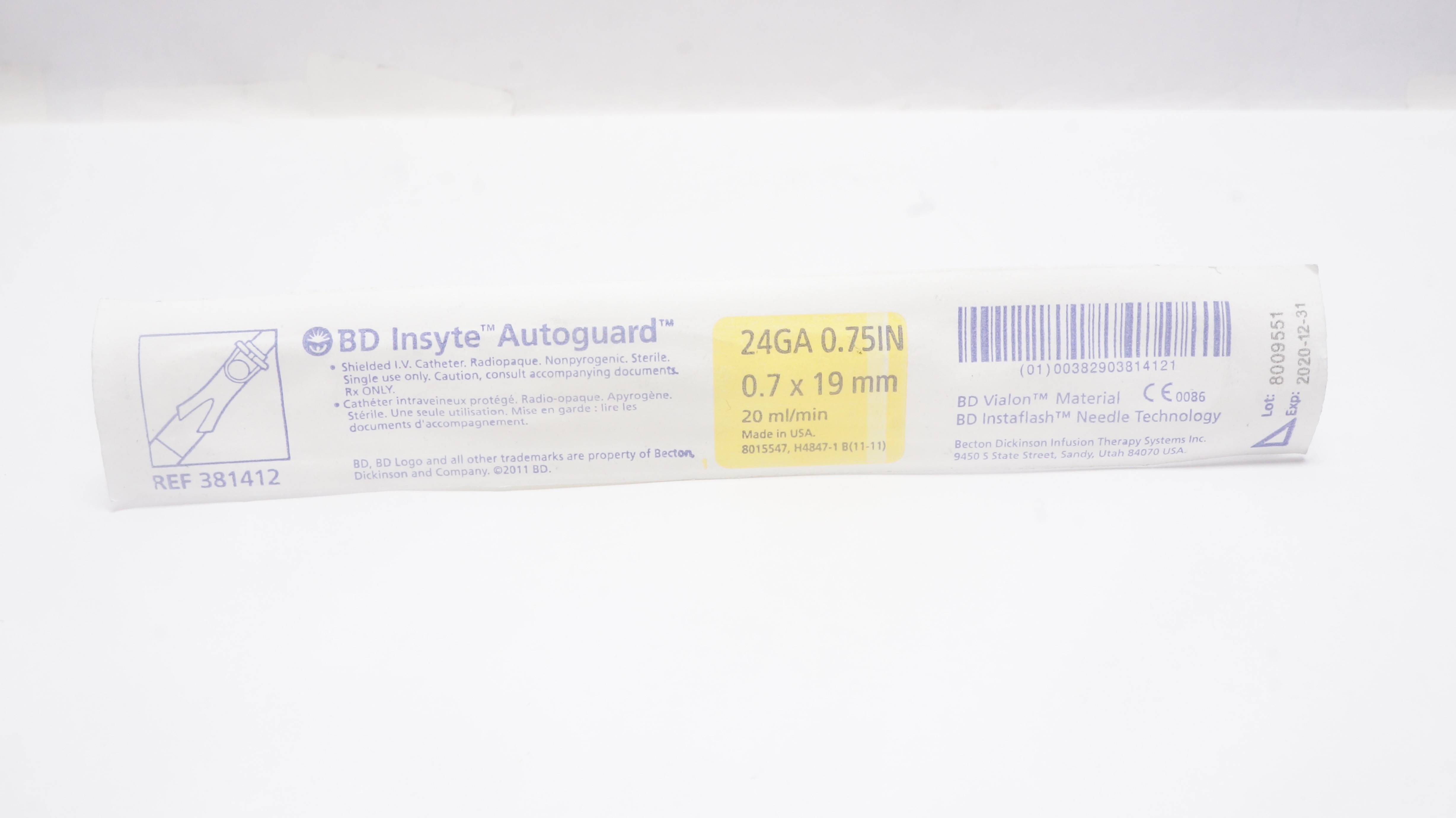 BD 381412 BD Insyte Autoguard Shielded I.V. Cath. 24Ga x 0.75inch (x)