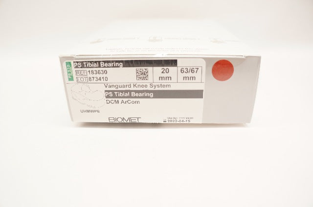 Biomet 183630 Vanguard PS Tibial Bearing 63/67 x 20mm (x)