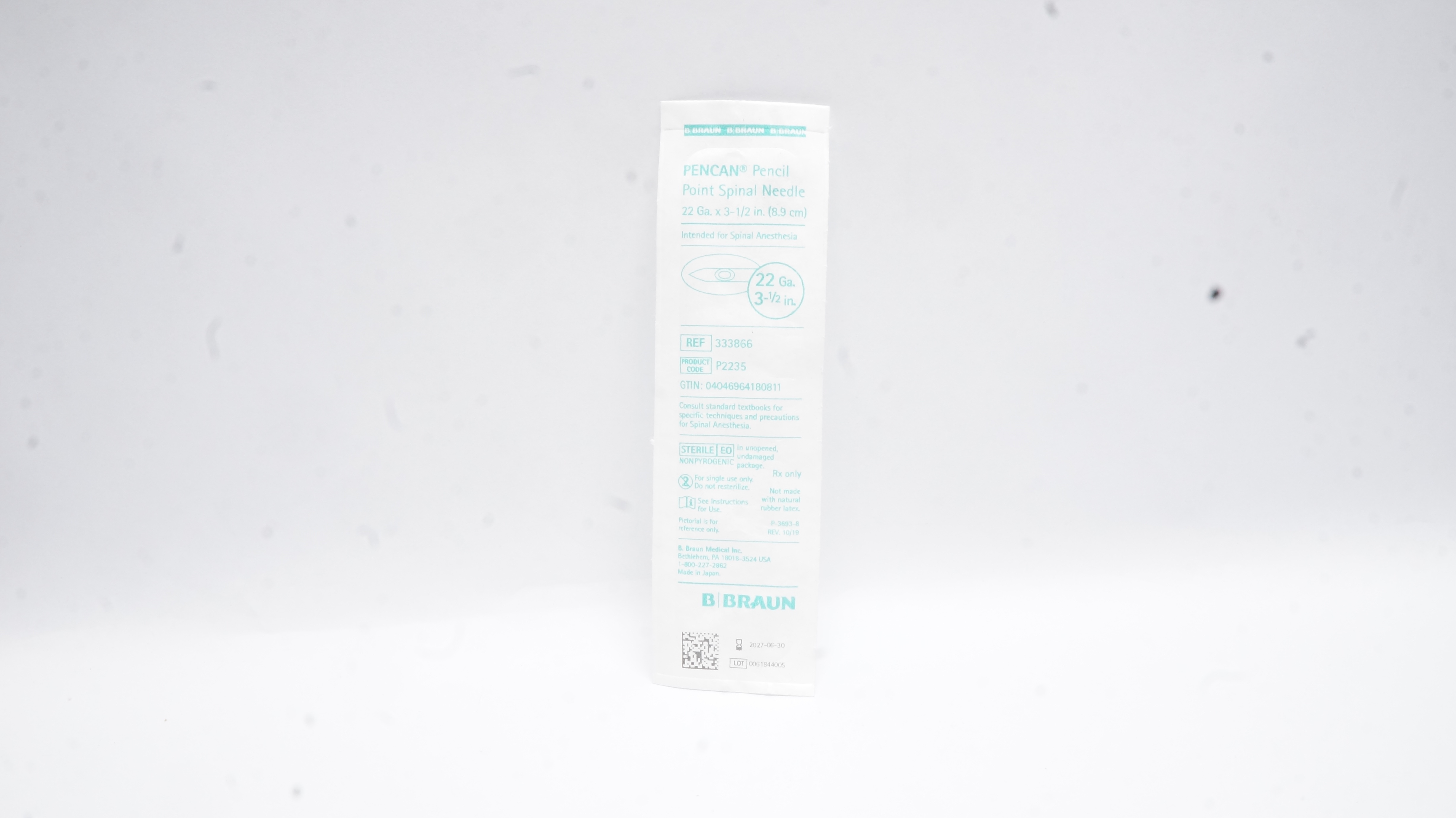 B.Braun 333866 Pencan Pencil Point Spinal Needle 22Ga x 3-1/2In