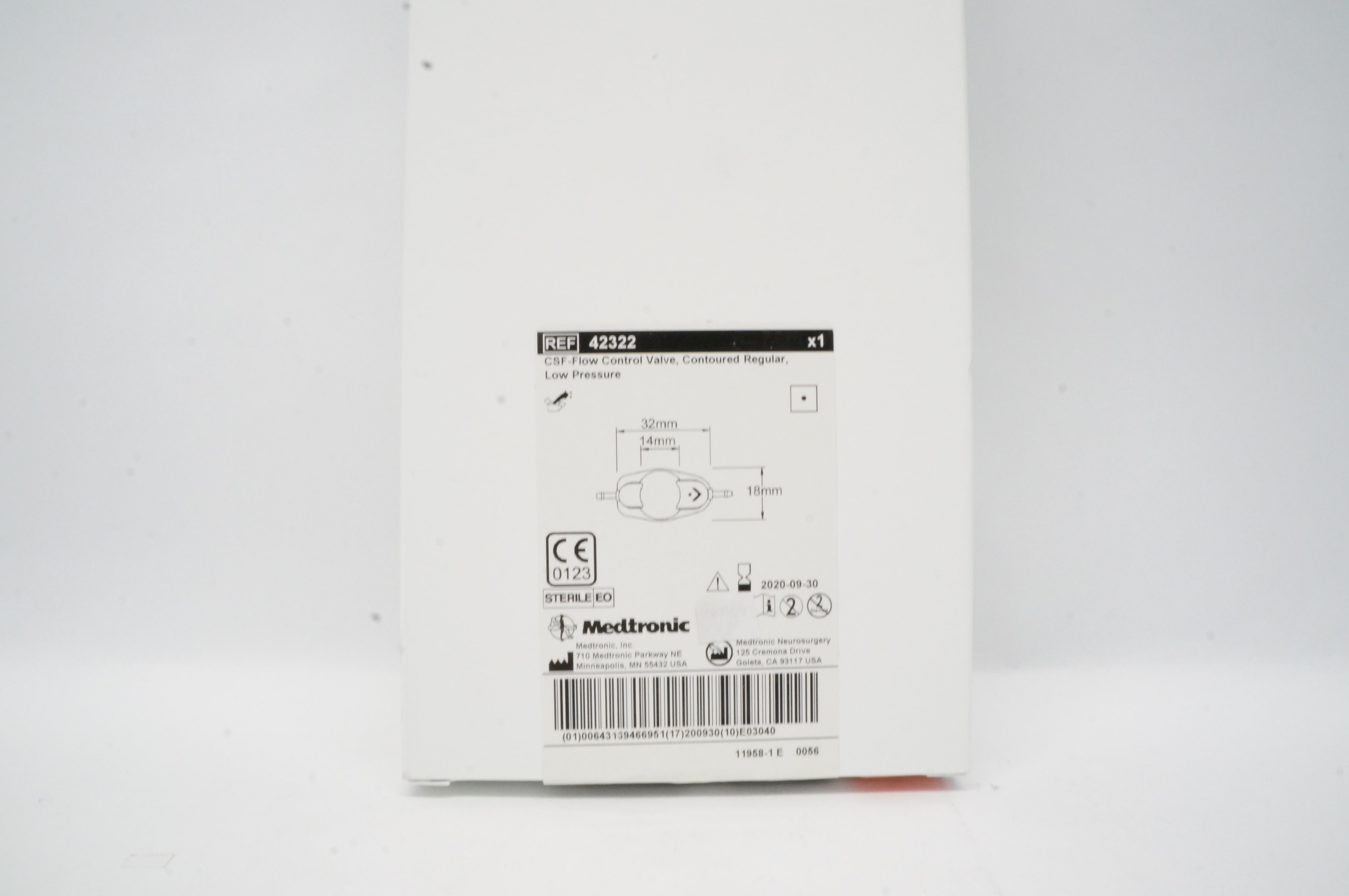 Medtronic 42322 CSF-Flow Control Valve,Contoured Regular 32 x 14 x 18mm (x)