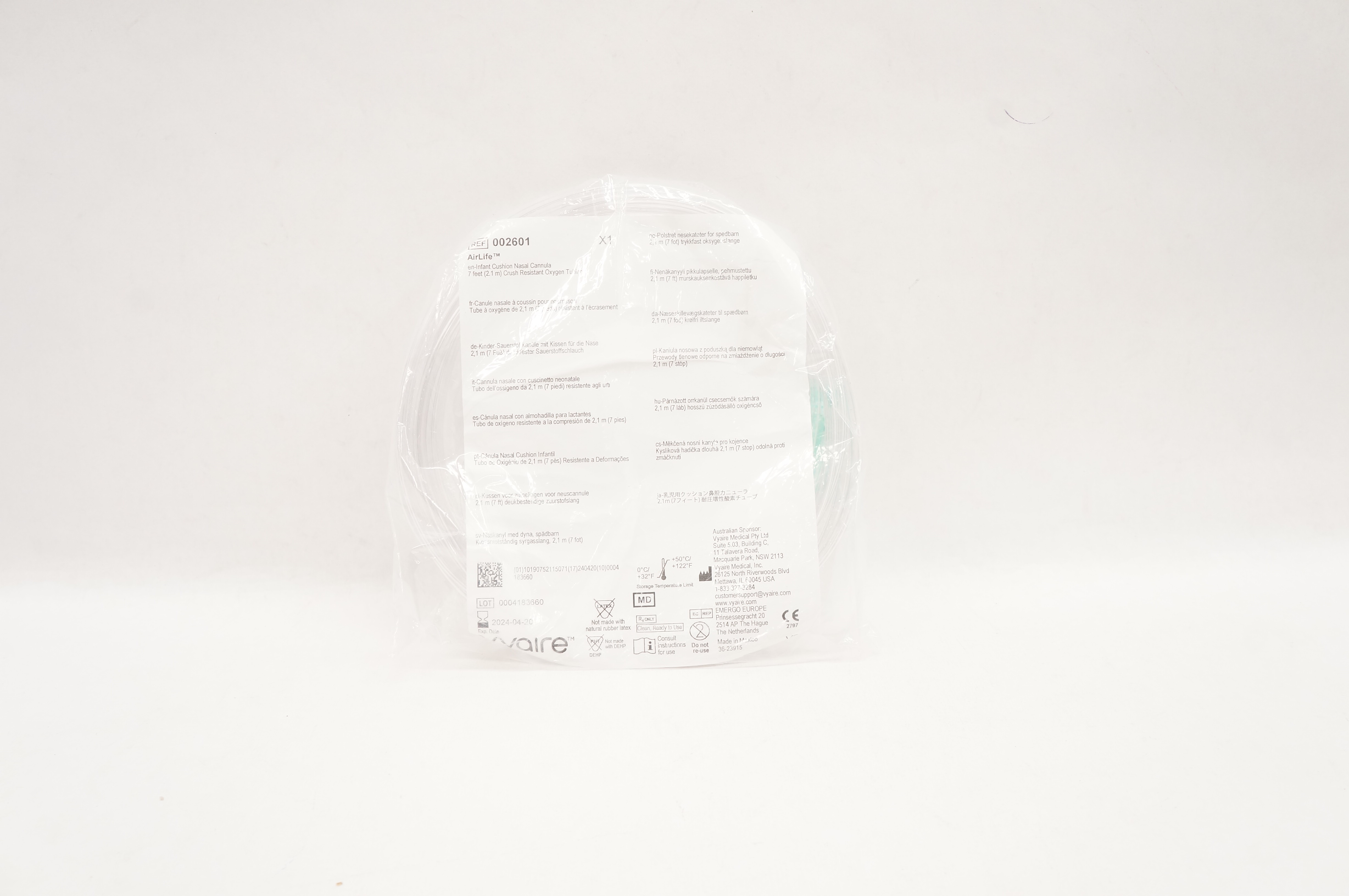 Vyaire 002601 AirLife Infant Cushion Nasal Cannula Crush Resistant 7ft