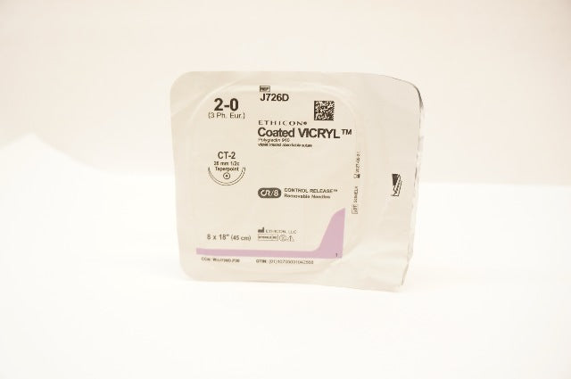 Ethicon J726D 2-0 Coated VICRYL, CT-2, 26mm 1/2c Taperpoint, 18inch