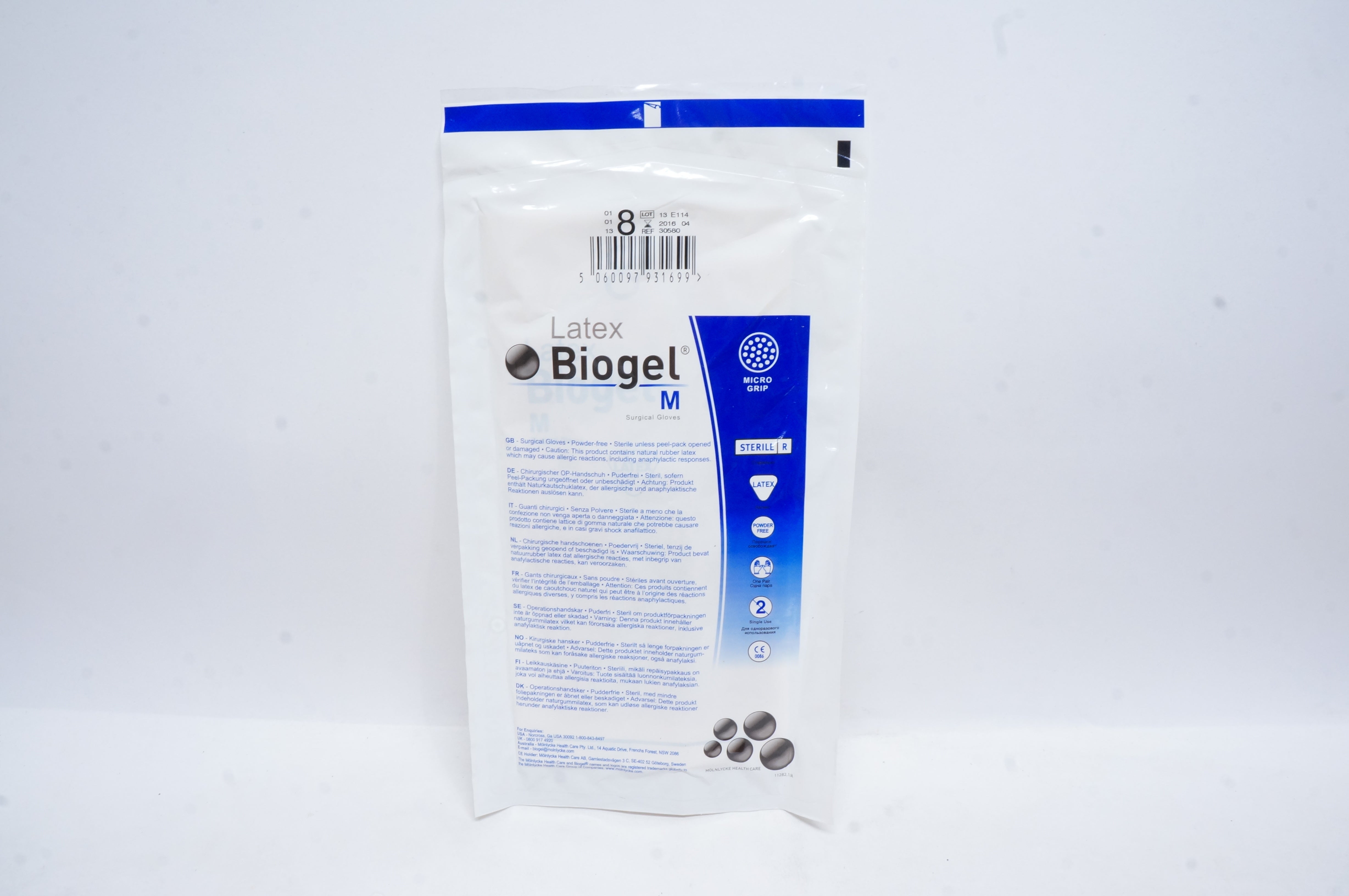 Molnlycke Health Care 30580 Biogel Surgical Gloves M, Size 8 (x)