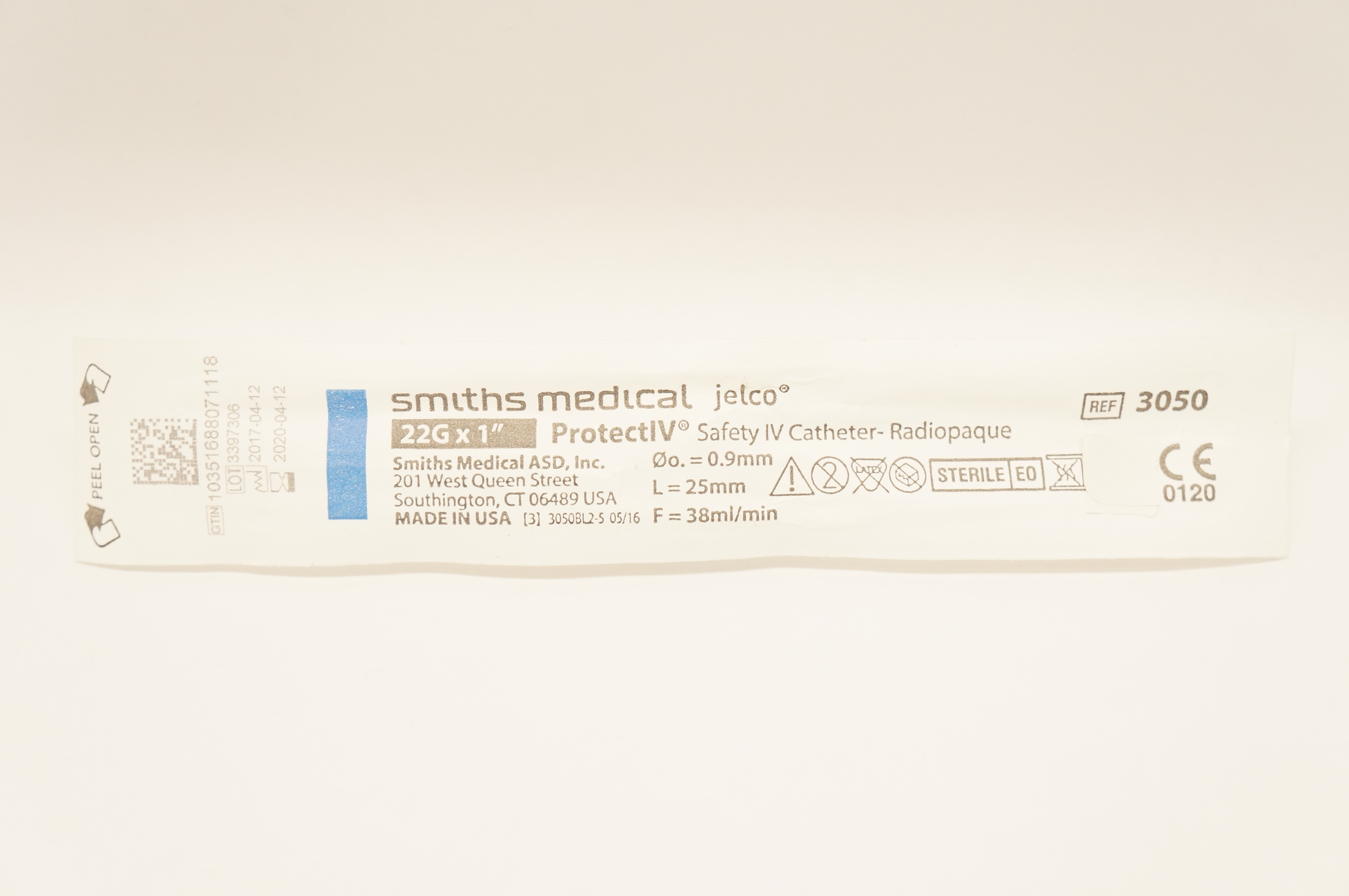 Smiths Medical 3050 JELCO ProtectIV Safety I.V. Cath. 22G x 1inch (x)