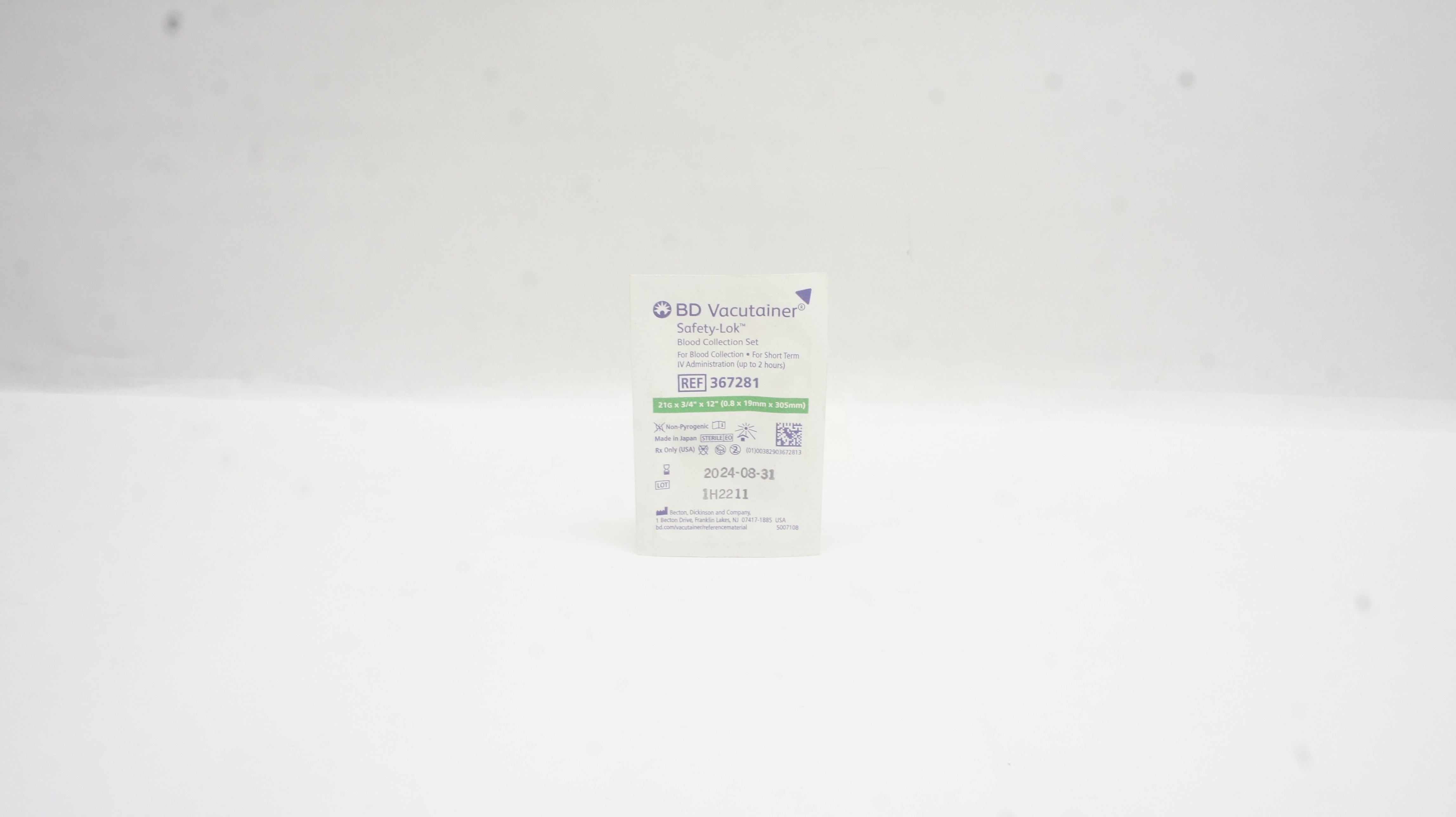 BD 367281 Vacutainer Safety-Lok Blood Collection Set 21G x 3/4 x 12inch