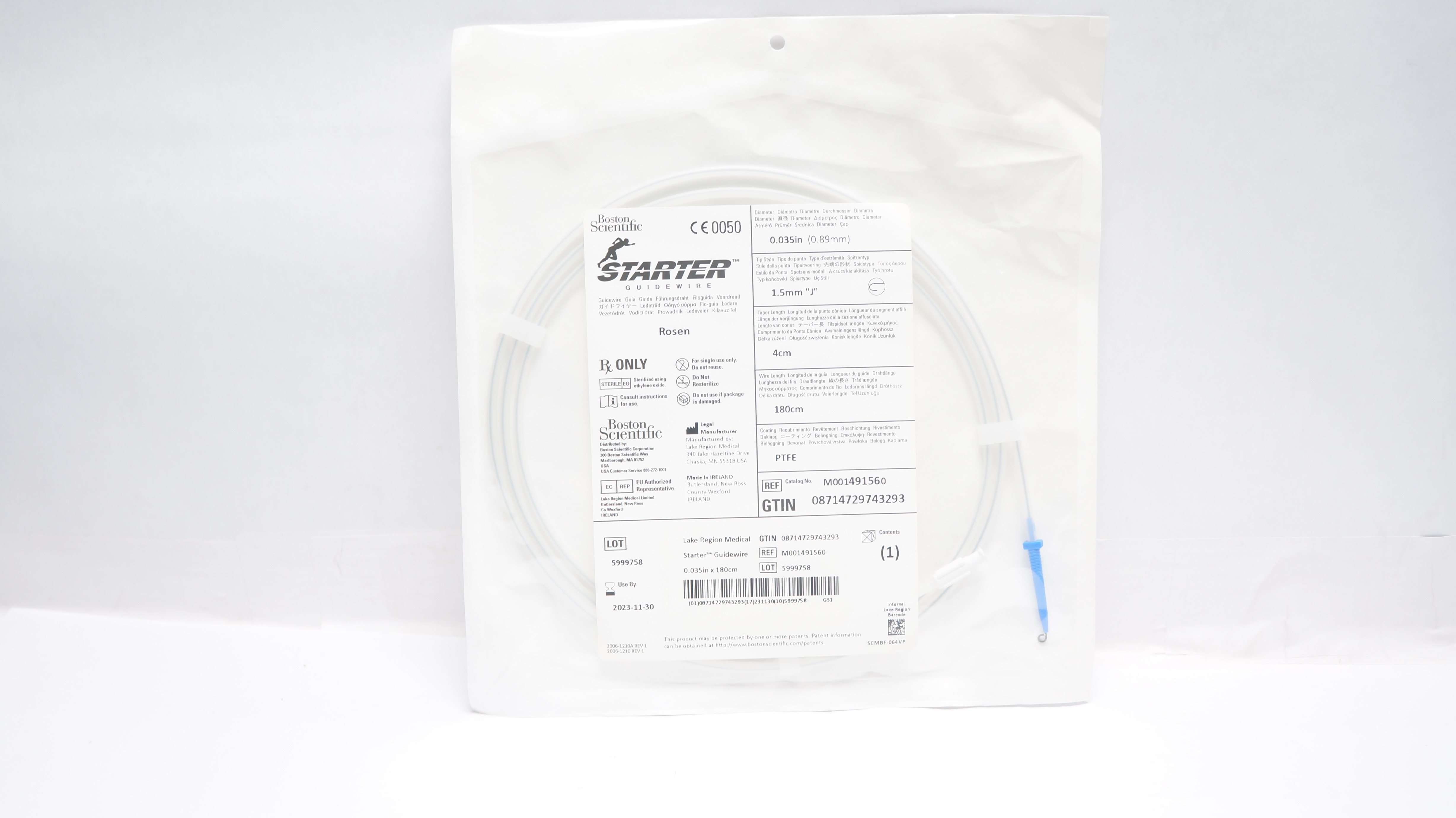 Boston Scientific M001491560 Starter Guidewire 0.035inch x 180 x 4cm x 1.5mm(x)