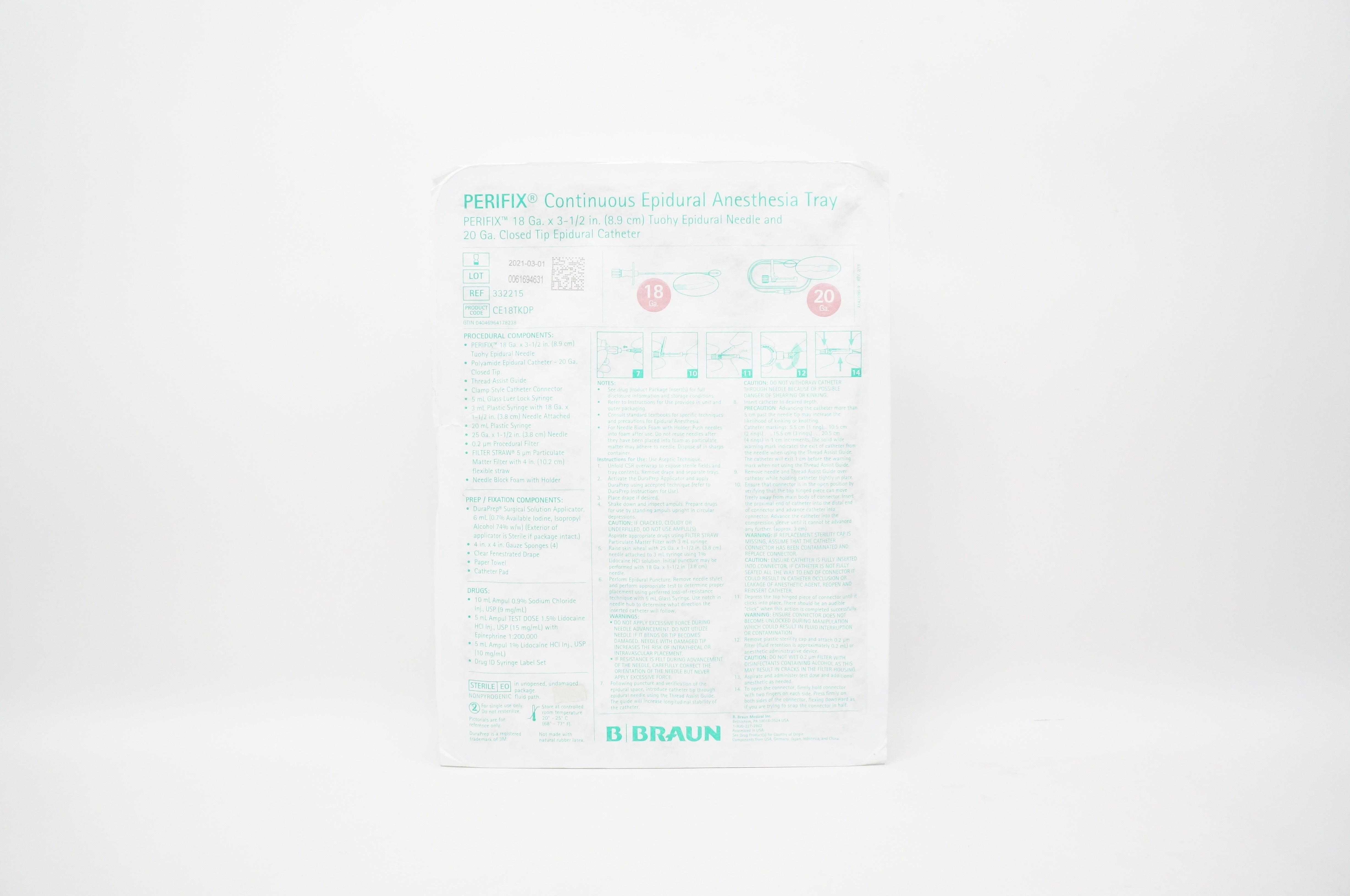 B. Braun 332215 Perfix Continuous Epidural Anesthesia Tray (x)