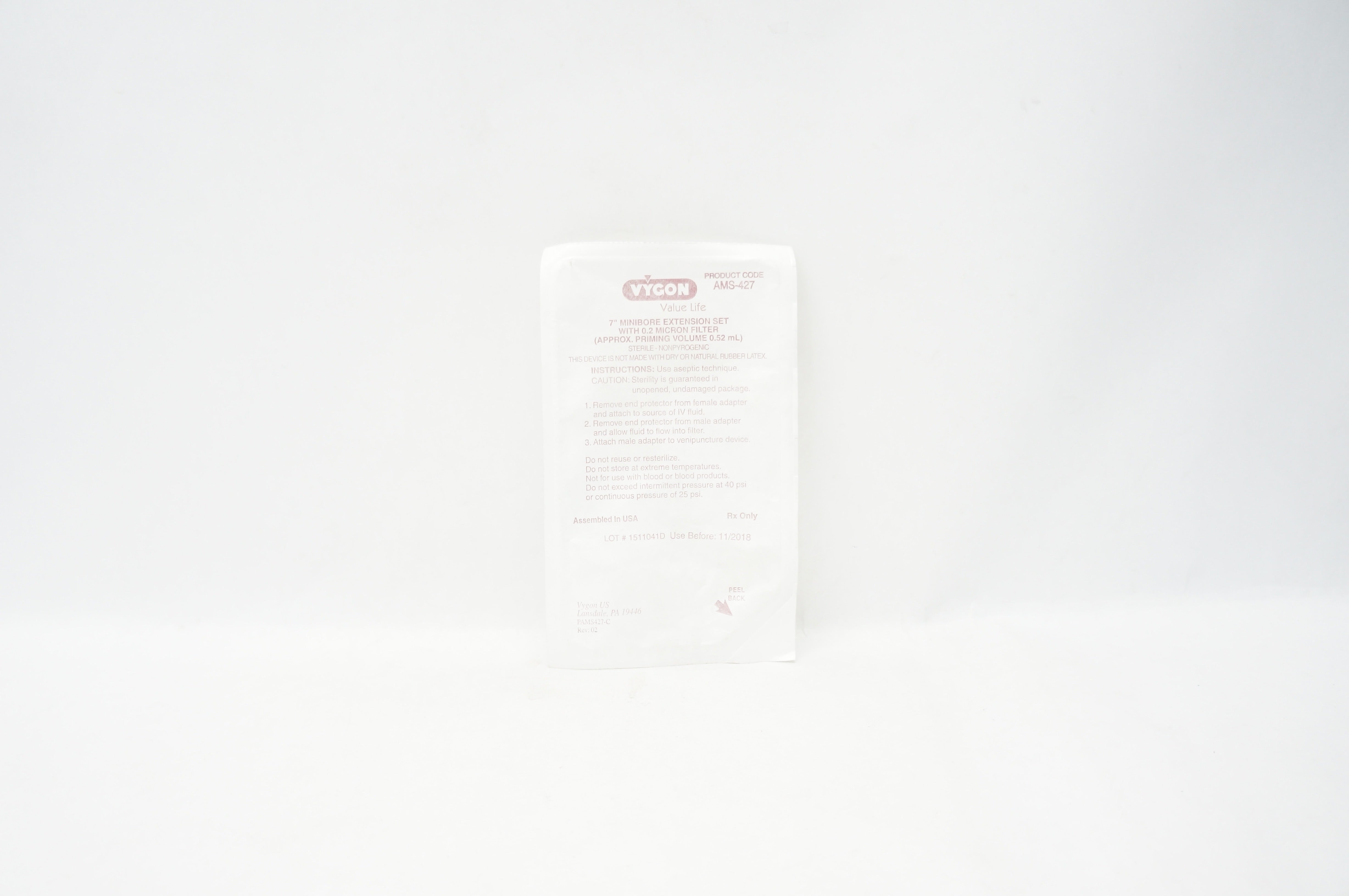 Vygon AMS-427 7inch Minibore Extensio Set with 0.2 Micron Filter 0.52ml (x)