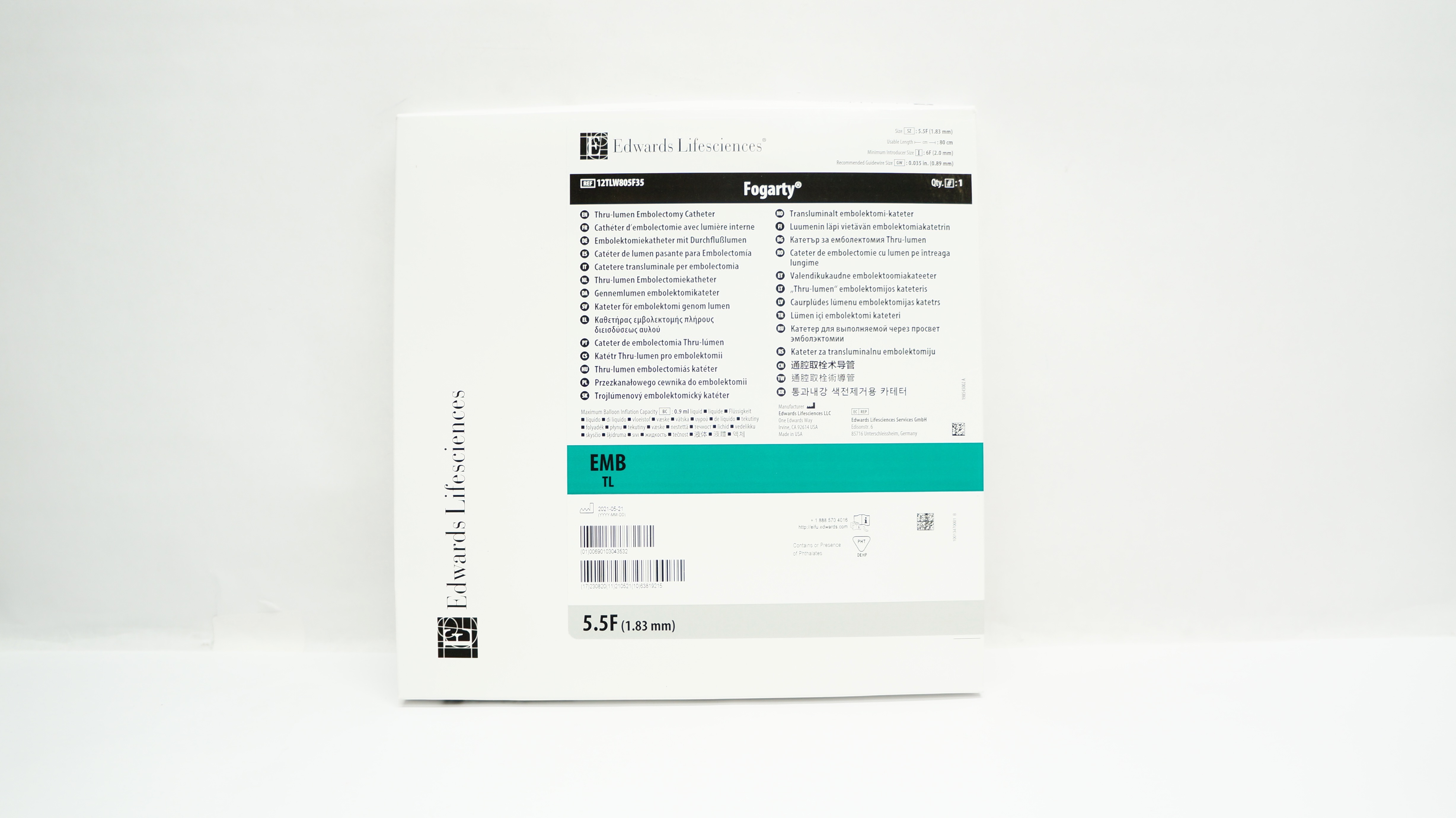 Edwards Lifesciences 12TLW805F35 Fogarty Thru-Lumen Embolectomy Cath. 5.5Fx 80cm