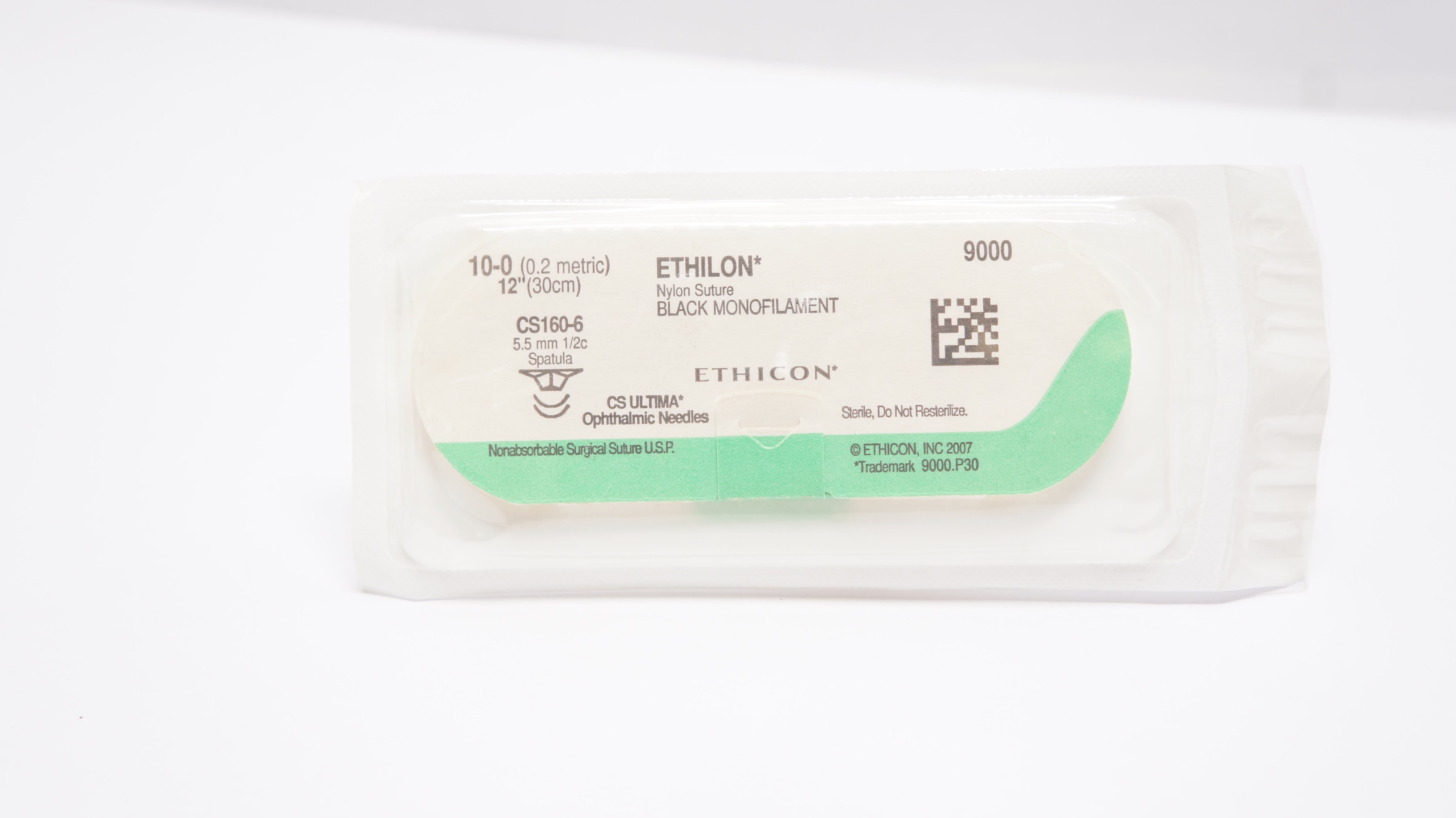 Ethicon 9000 10-0 Ethilon, CS160-6, 5.5mm 1/2c Spatula, 12inch (x)