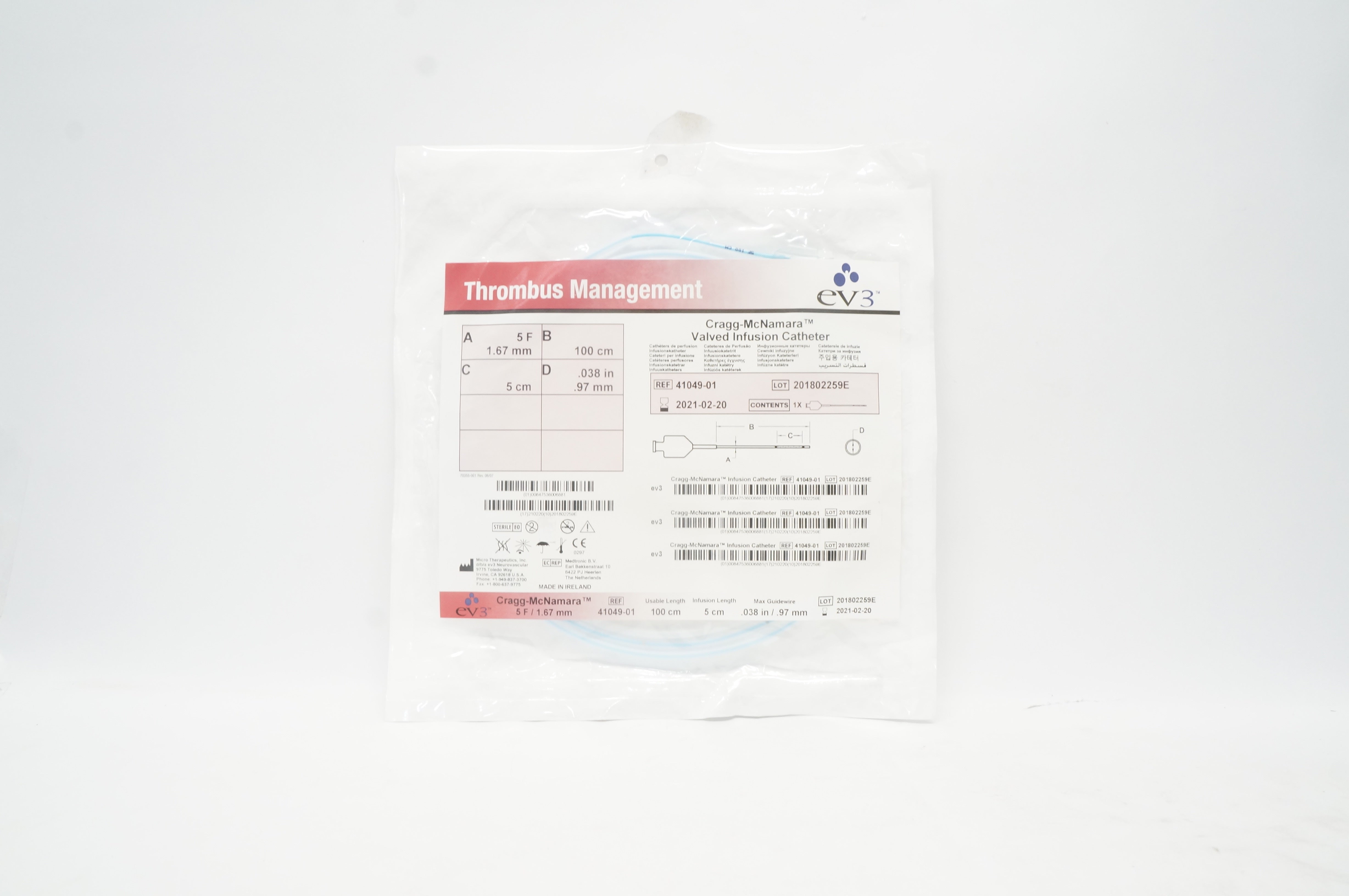 EV3 41049-01 Thrombus Management Cragg-McNamara Valved Infusion Cath. (x)