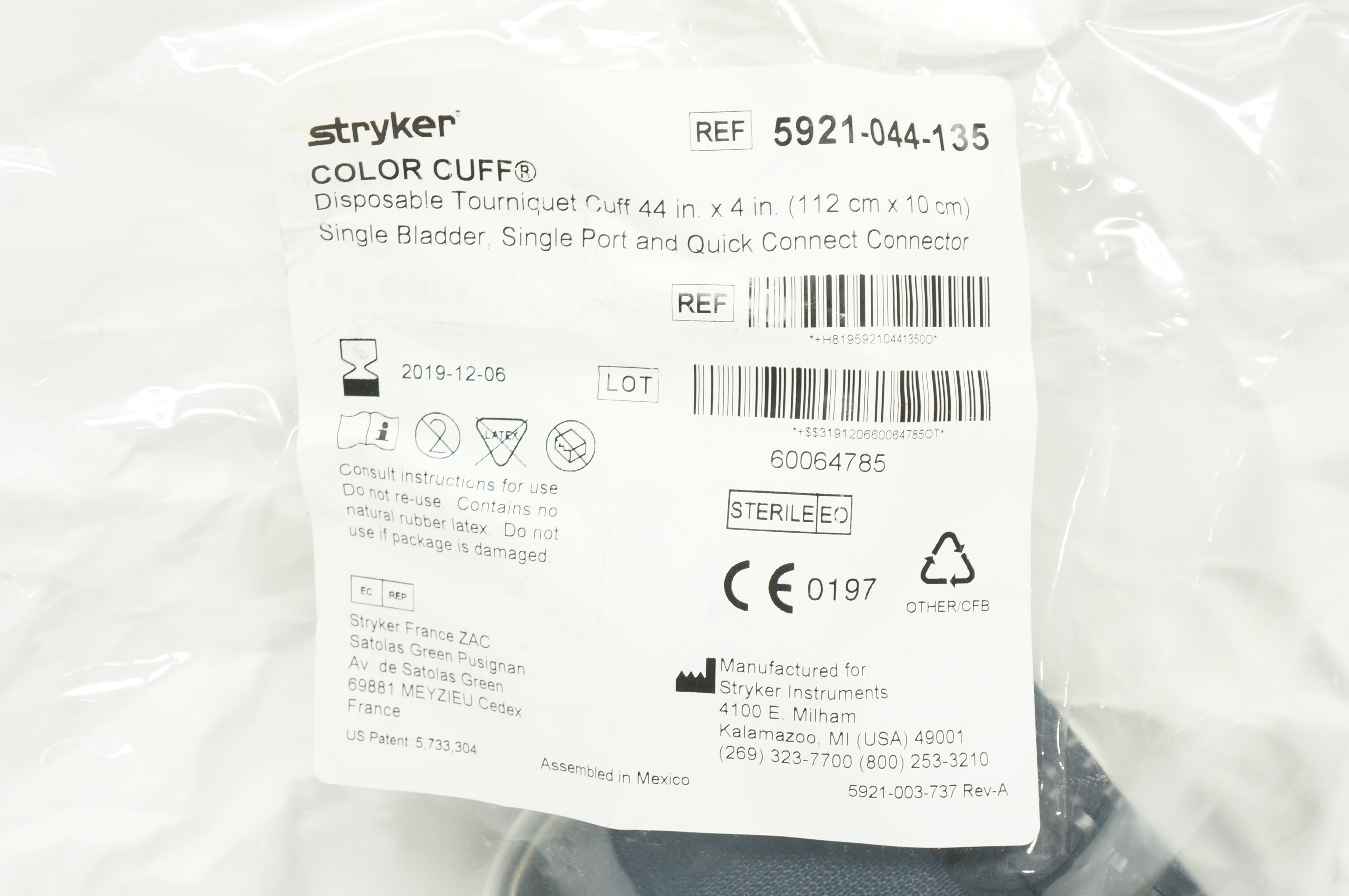 Stryker 5921-044-135 COLOR CUFF Disposable Tourniquet Cuff 44inch x 4inch (x)