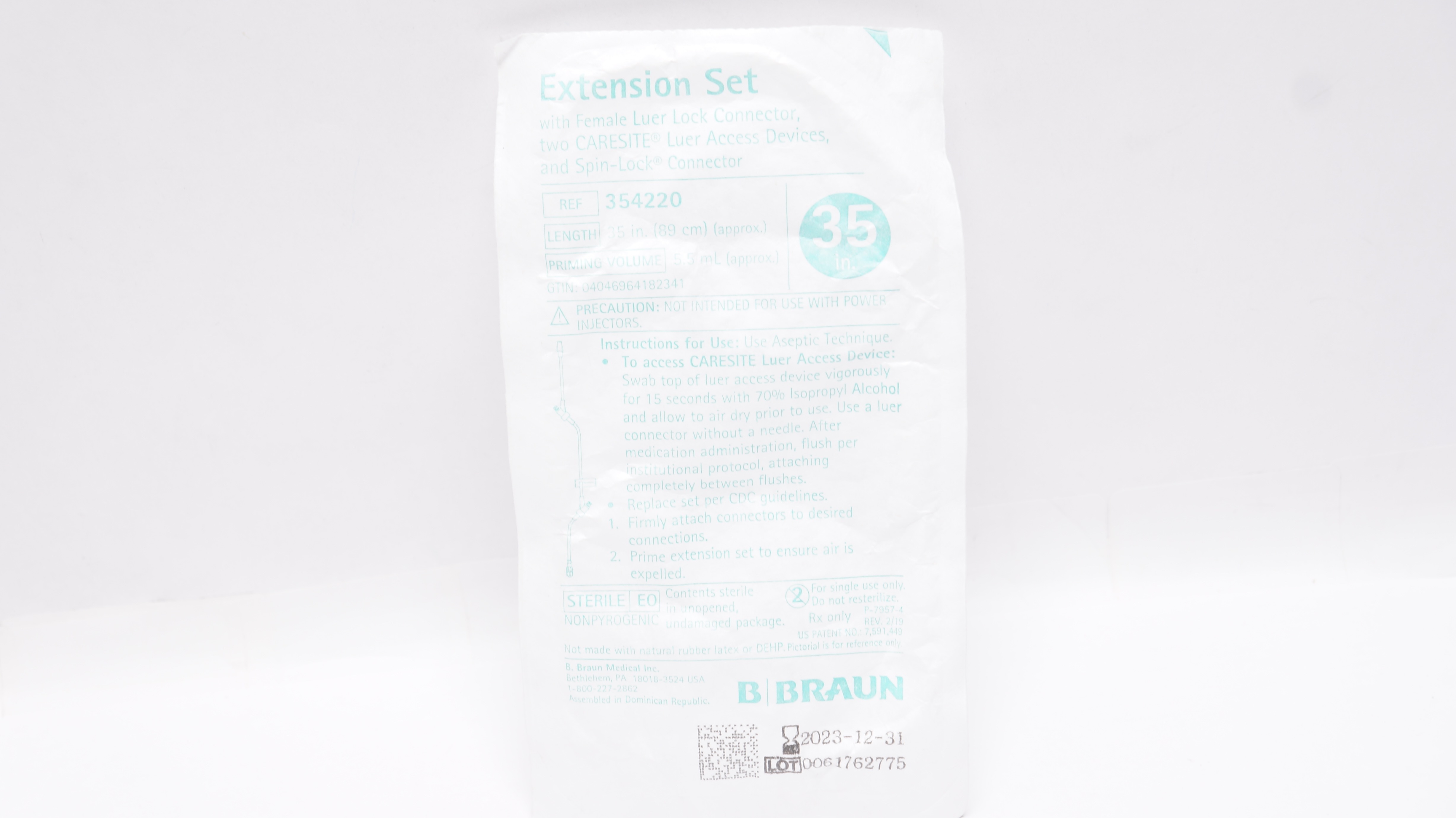 Braun 354220 Extension Set w/Female Luer Lock Connector 35inch x 5.5mL