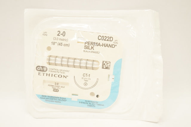 Ethicon C022D 2-0 Perma-Hand Silk CT-1 36mm 1/2c Taper, 18 inch