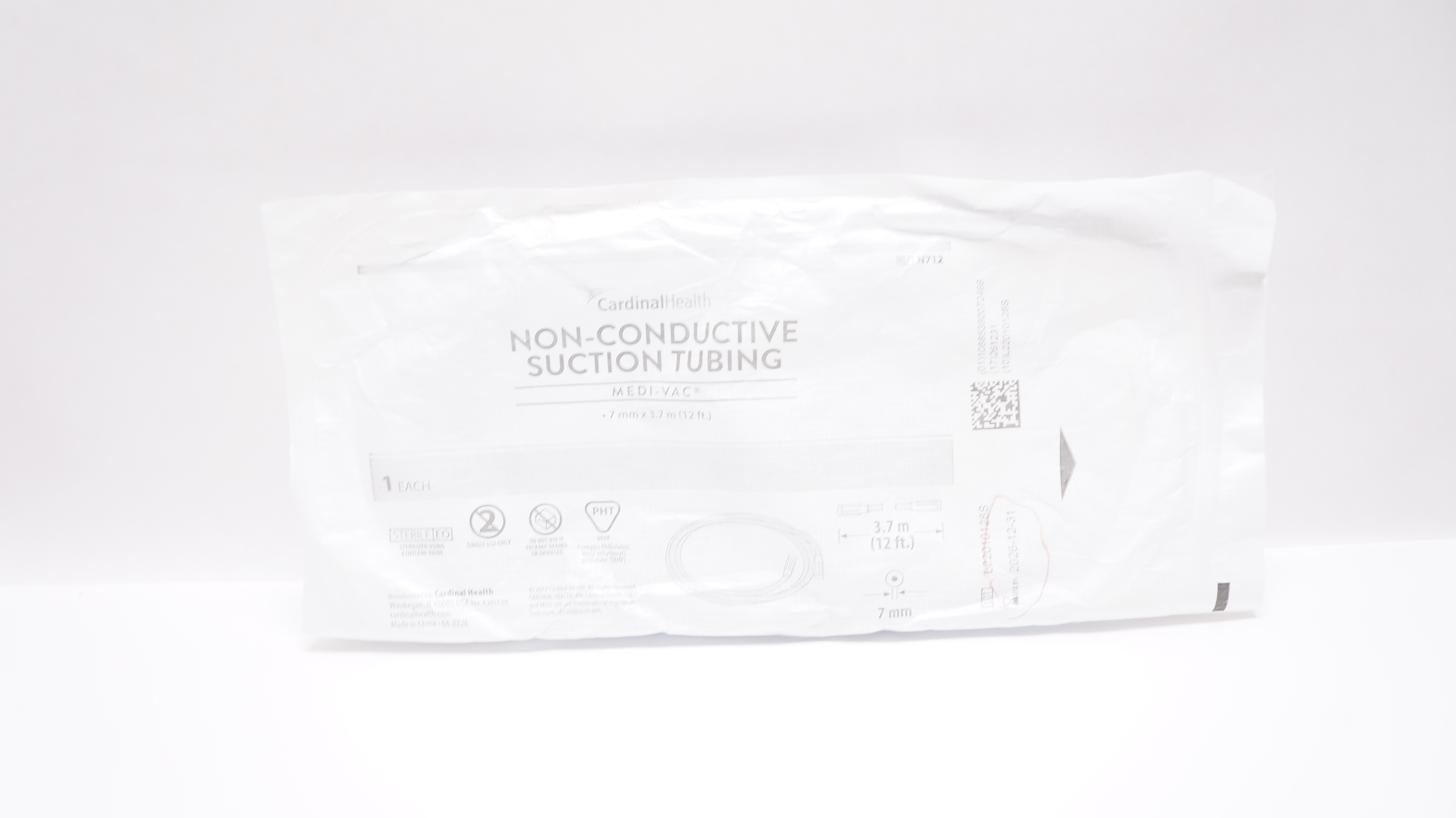 Cardinal Health N712 Medi-Vac Non-Conductive Suction Tubing 12ft. x 7mm
