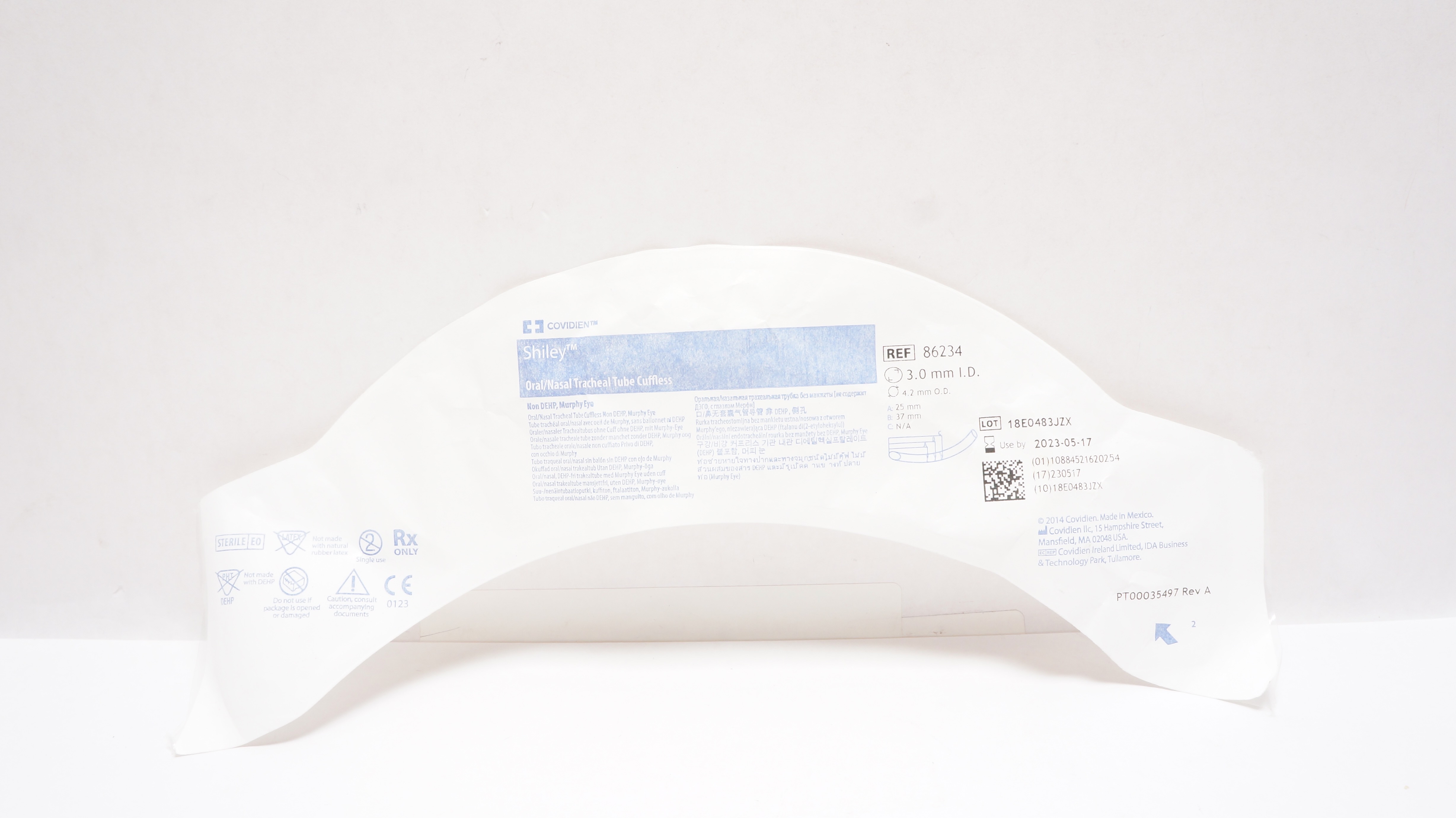 Covidien 86234 Shiley Oral/Nasal Tracheal Tube Cuffless 3.0mm ID x 4.2mm OD (x)