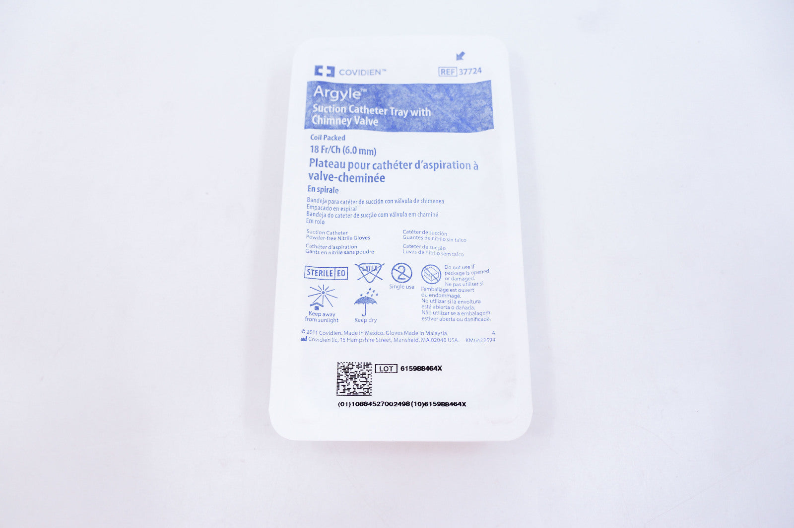 Covidien 37724 Argyle Suction Catheter Tray with Chimney Valve 18 Fr/Ch